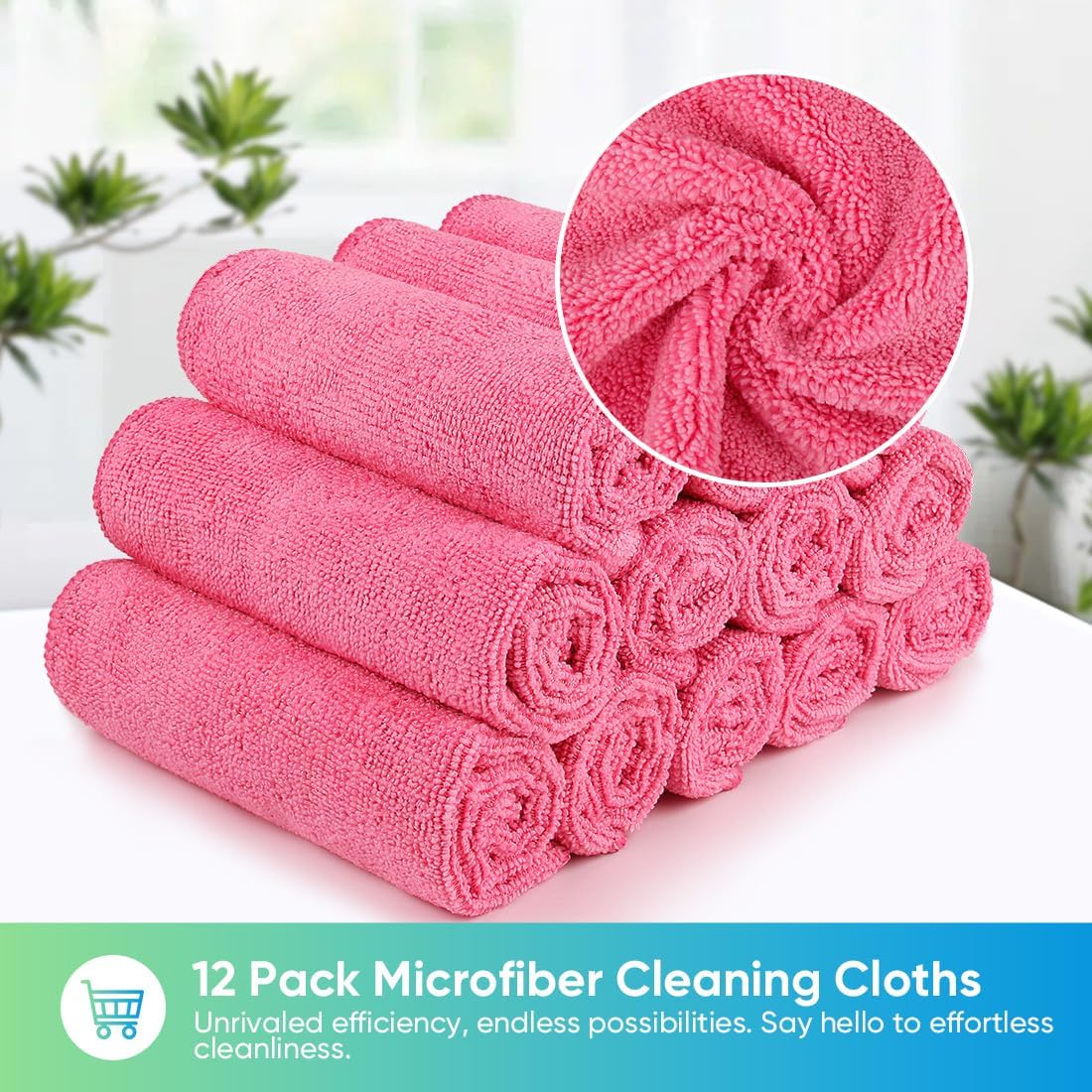 HOMEXCEL Pink Microfiber Cleaning Cloth, 12 Pack Premium Microfiber Towels for Cars, Lint Free