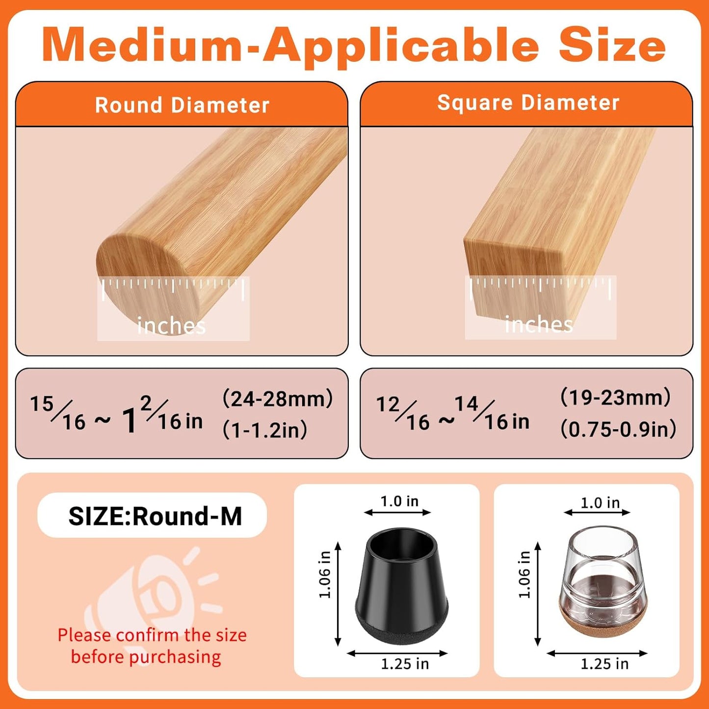 Chair Leg Floor Protectors Medium 24Pcs,Silicone Chair Leg Protectors for Hardwood