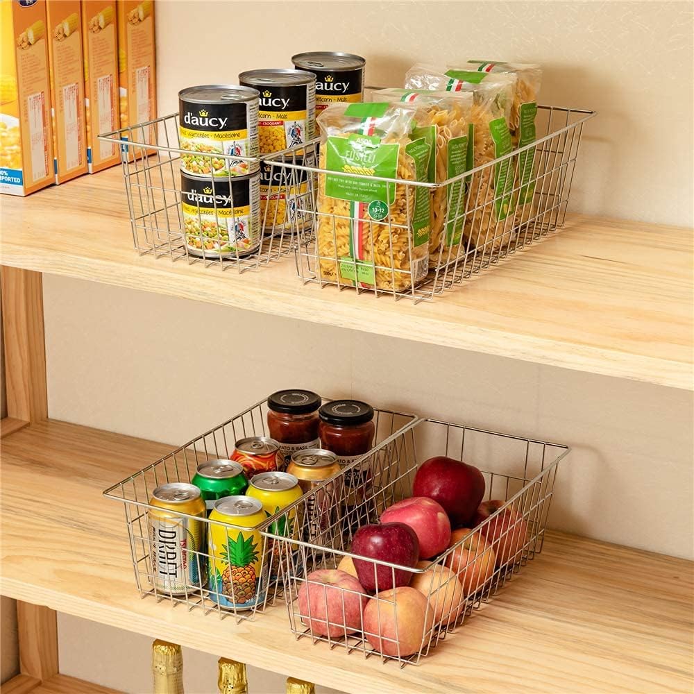 Slideep Wire Baskets Farmhouse Freezer Organizer Storage Bin Basket with Handles, Food Storage for
