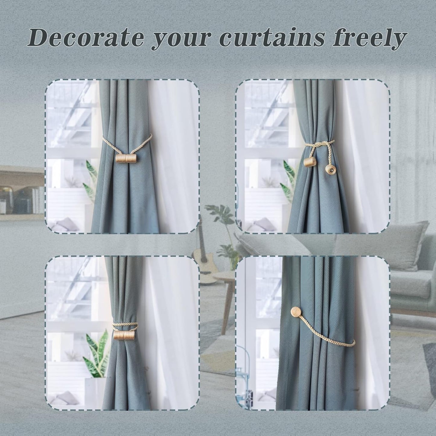 Hion Magnetic Curtain Tiebacks Beige 2pcs, Curtain Tiebacks Buckles Holdbacks Holders Hooks Clip