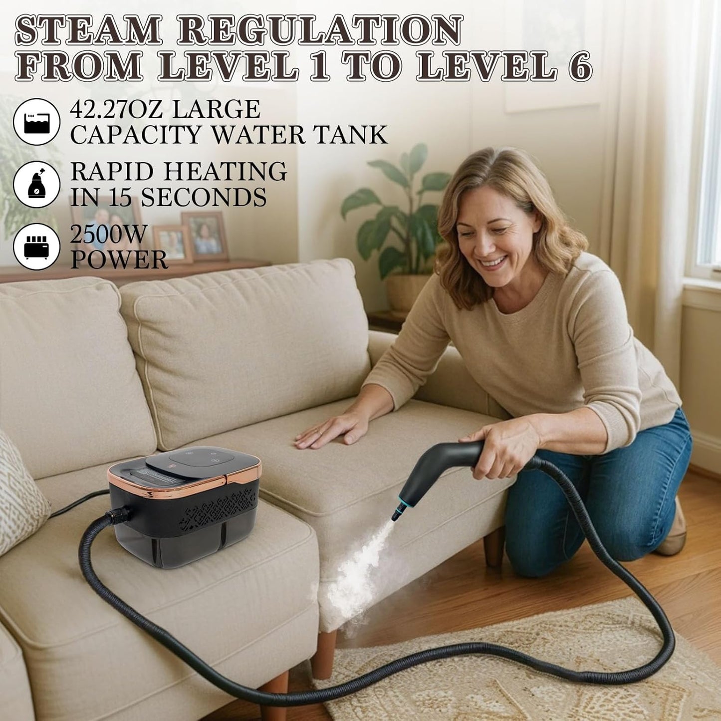 Steam Cleaner,15s Heat-Up 42.27oz Tank,2500w Handheld Steam Cleaner for Home with 15 pcs