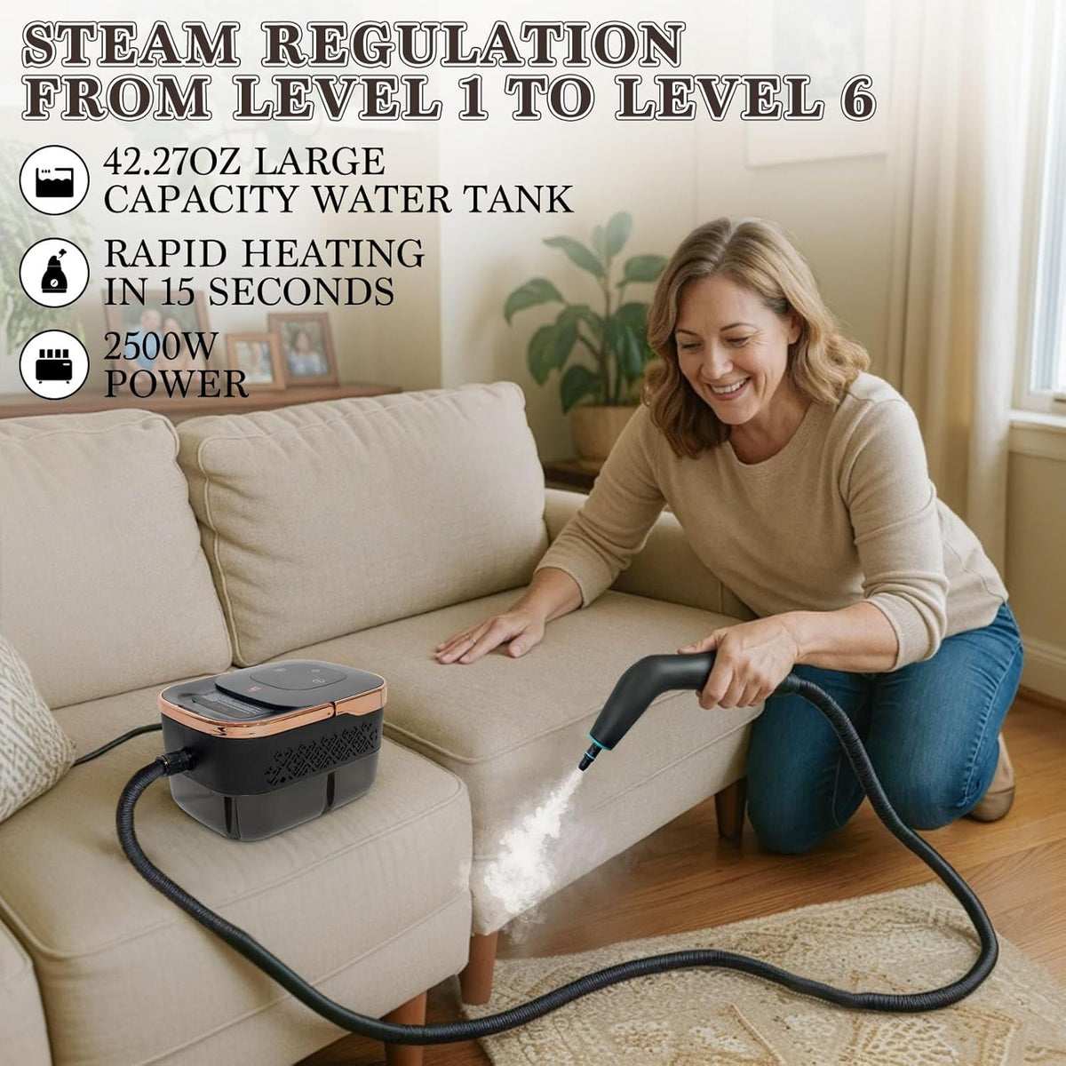 Steam Cleaner,15s Heat-Up 42.27oz Tank,2500w Handheld Steam Cleaner for Home with 15 pcs