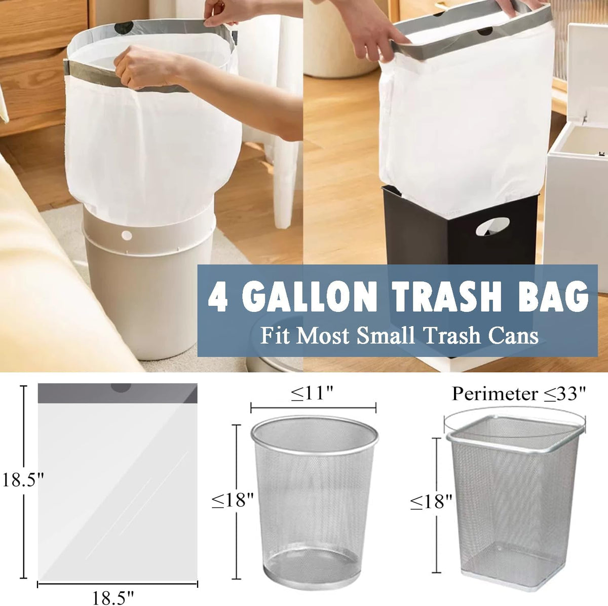 Small Trash Bags 4 Gallon - 57 Count Drawstring 4 Gallon Trash Bag, Pre-separated Small Garbage