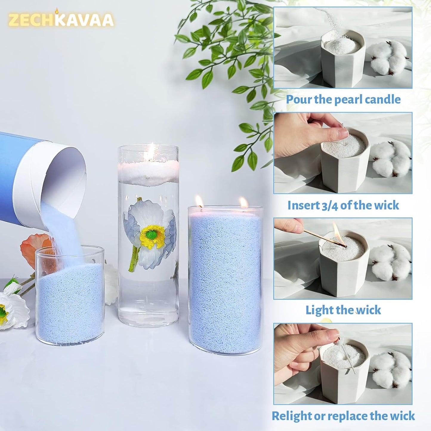 Bluebell Scented Light Blue Pearled Candle 18oz Luxury Sand Candle Granulated Wax - 30 Cotton Wicks