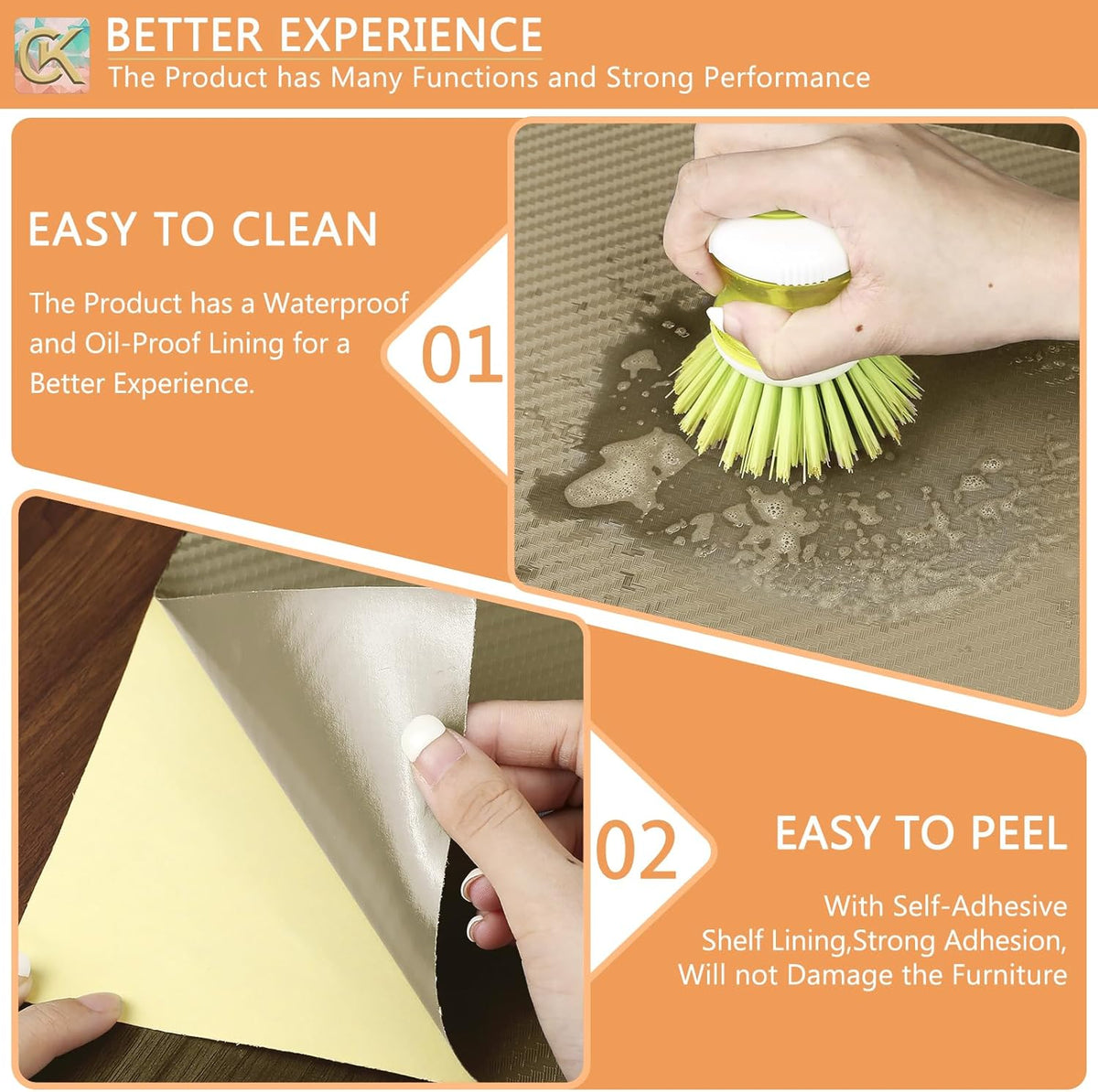 Self-Adhesive Shelf Liner Kitchen Liner, Waterproof Backed Paper Easy Peel and Stick Contact Liner