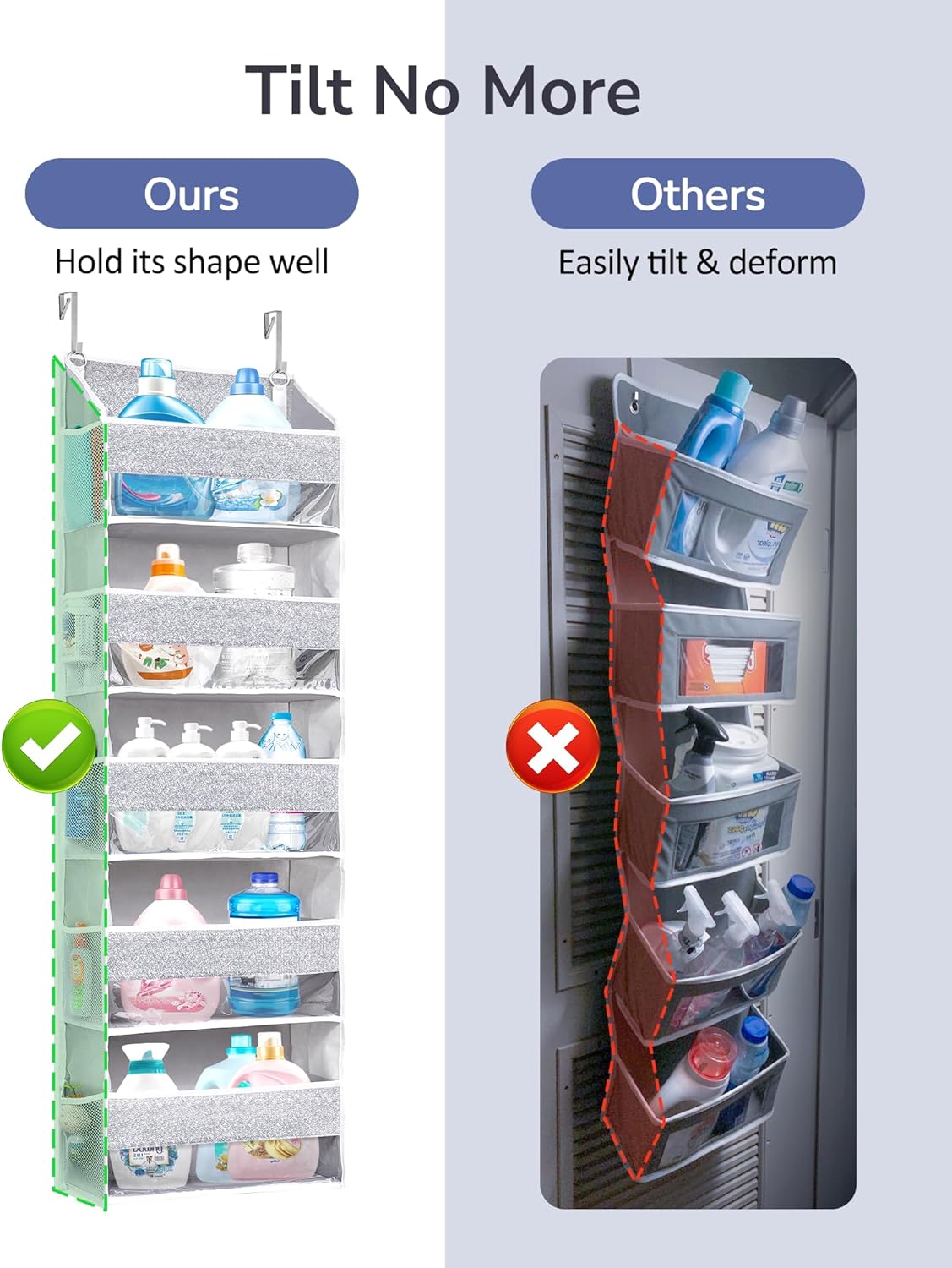 ULG 1 Pack Over Door Organizer with 5 Large Pockets 10 Mesh Side Pockets, Upgraded Linen Texture