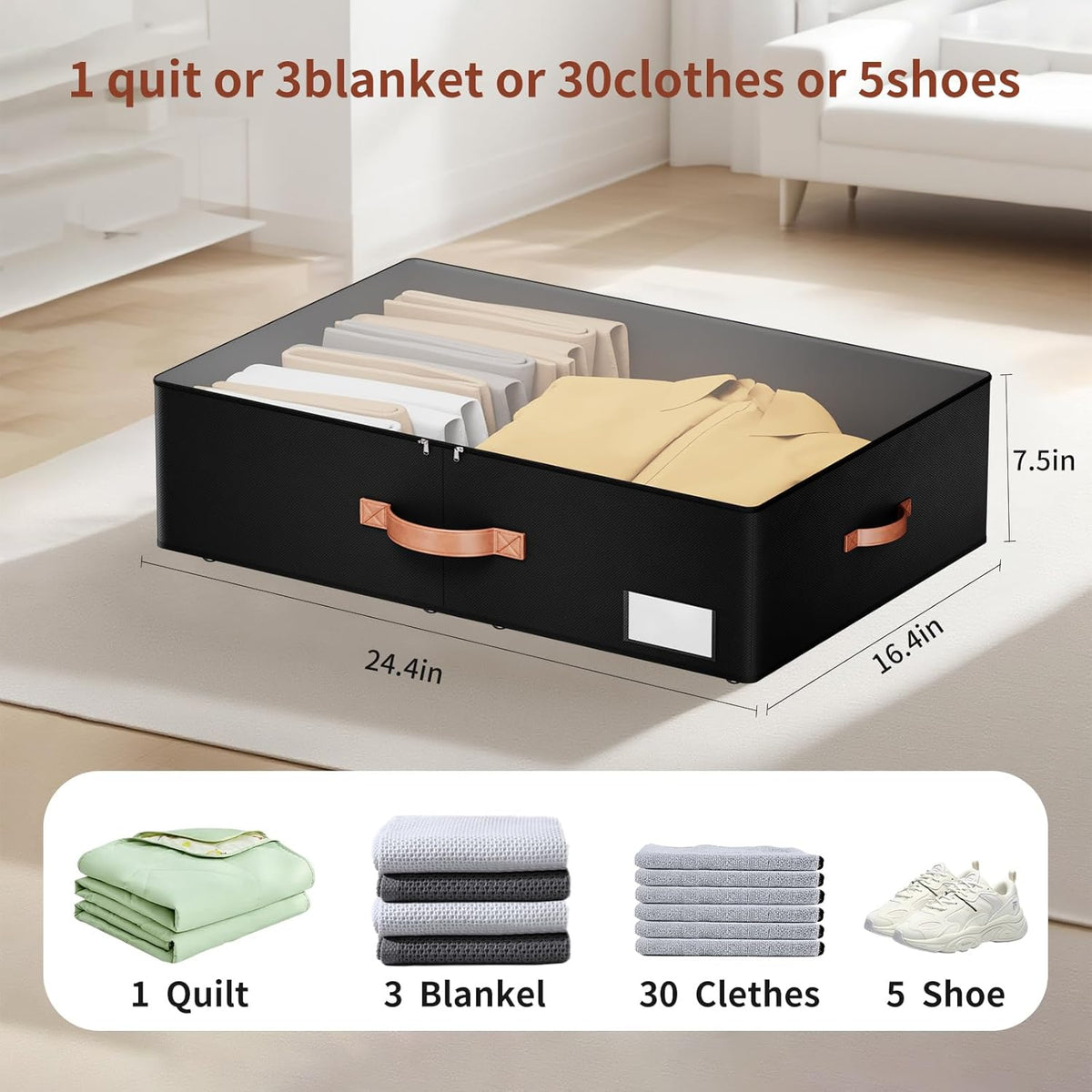 Underbed Storage With Wheels,Large Capacity 7.5 inches Height Storage Bins,Rolling Underbed Shoe
