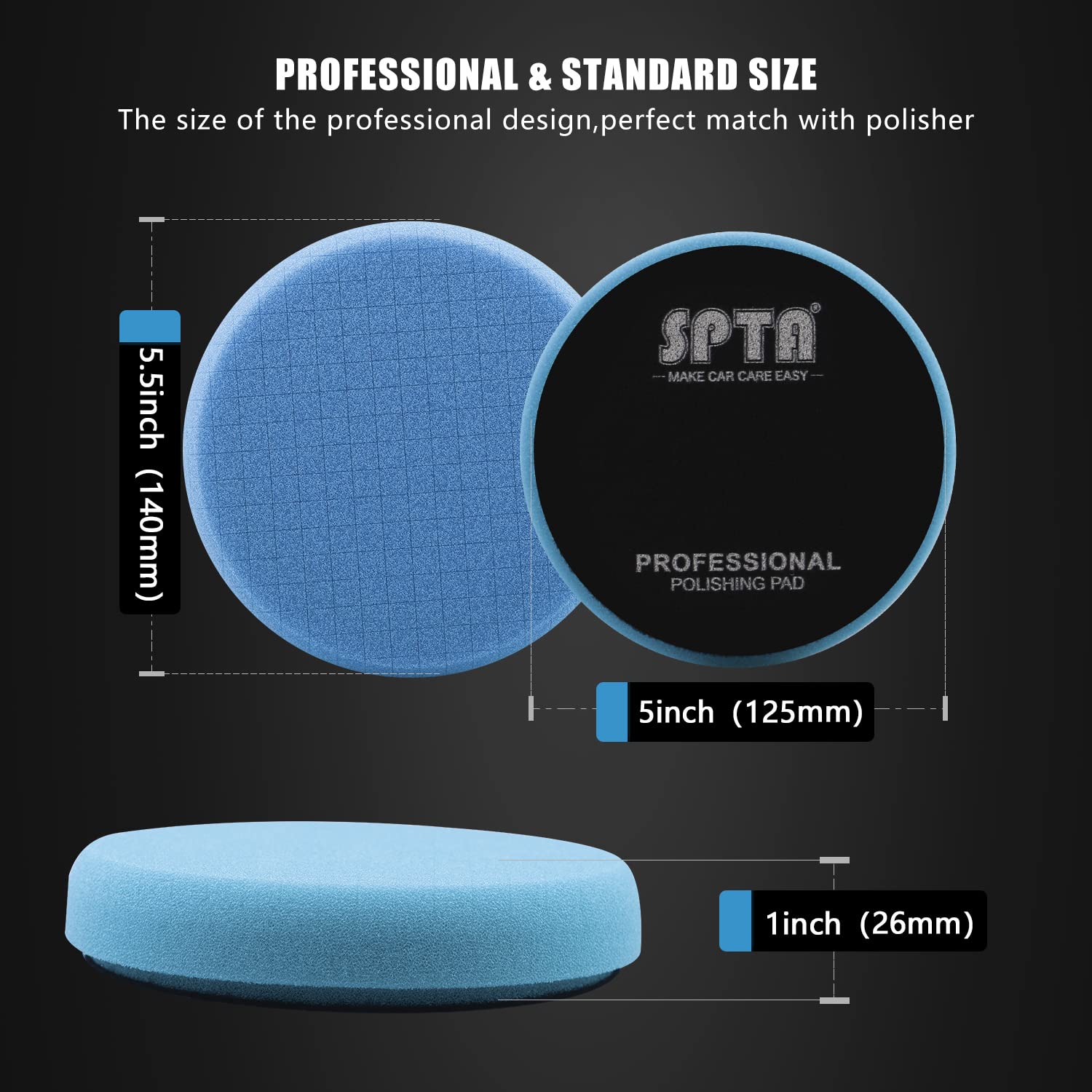 Blue Polish Pad, Buffing Polishing Pads, SPTA 1Pc 5.5 Inch Face for 5 Inch 125mm Backing Plate