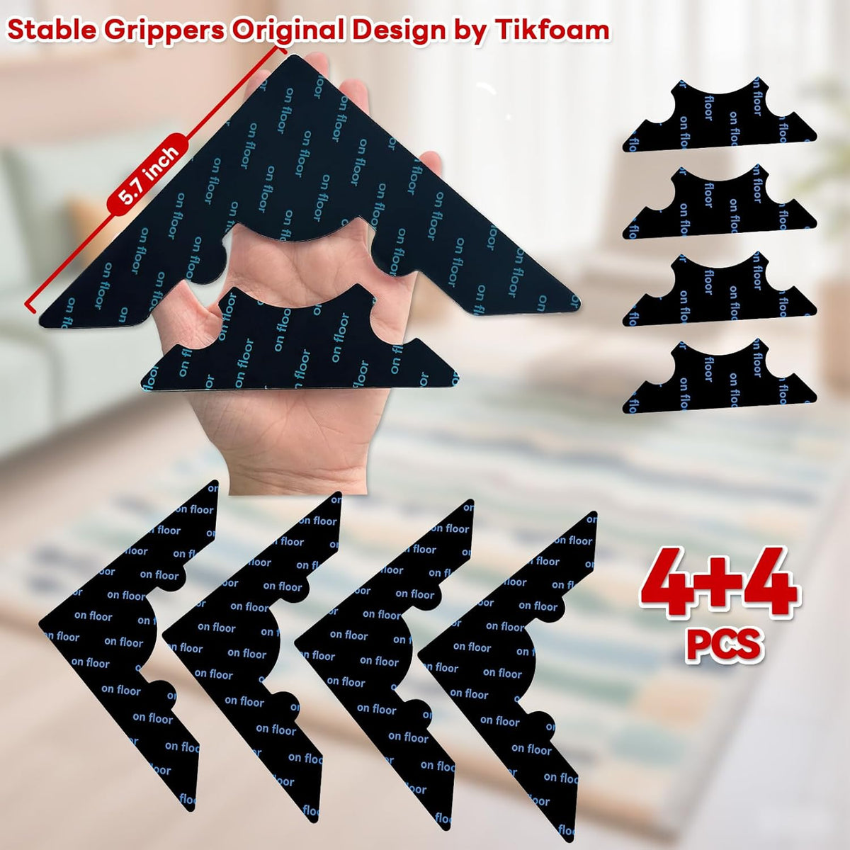 Rug Non Slip Grippers, Reusable Rug Tape Pads for Hardwood Floors and Tiles, Strong Carpet Gripper