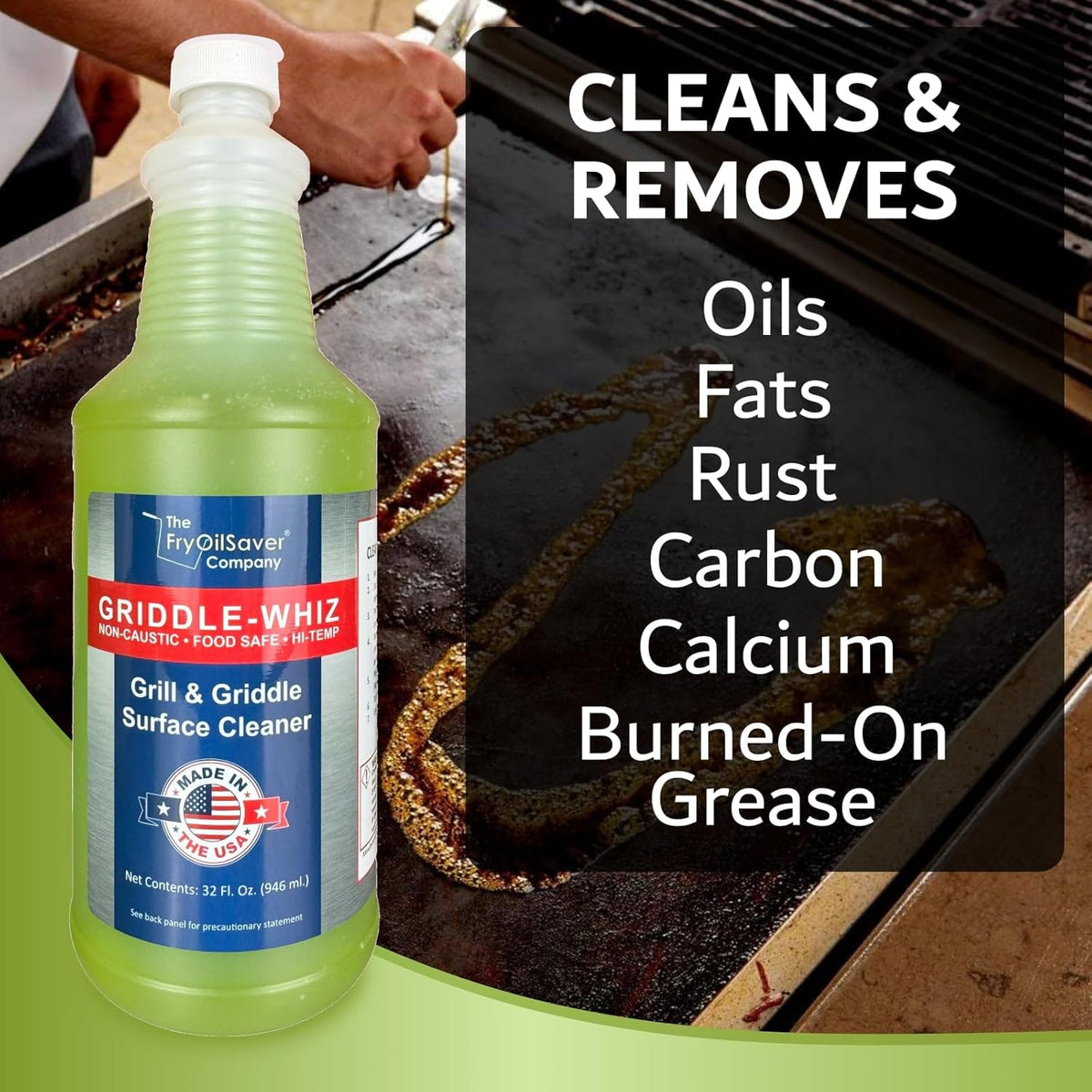 Griddle-Whiz Grill & Griddle Cleaner | Removes Grease, Food Residue, Burnt On Organics | Non-Toxic