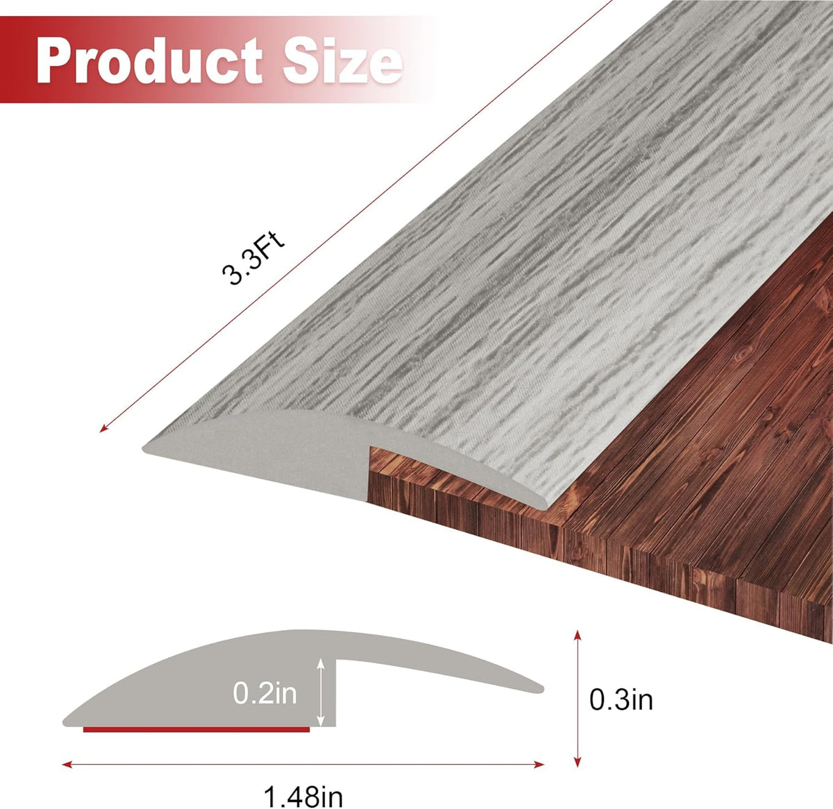 3.3Ft Carpet Floor Transition Strip, Self Adhesive Floor Edging Trim Strip, PVC Threshold Cover for