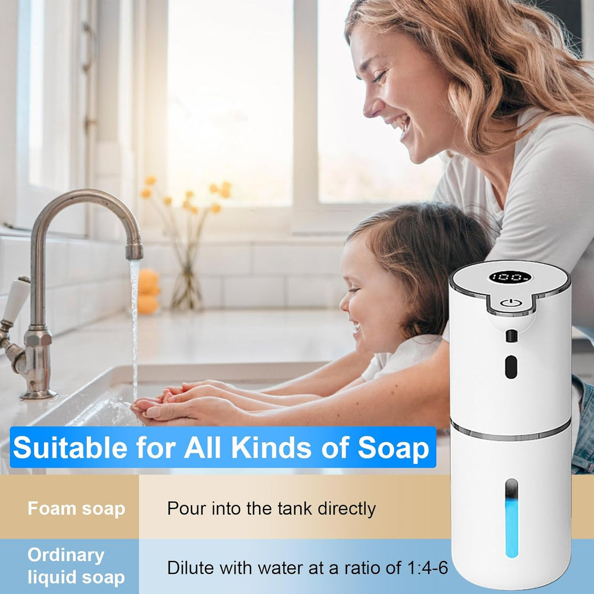 2 Pack Automatic Foaming Soap Dispenser Touchless, USB Rechargeable Smart Hand Soap Dispenser