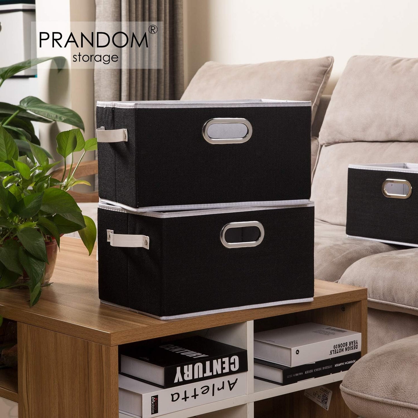 PRANDOM Larger Collapsible Storage Bins for Closet [5-pack] Decorative Linen Fabric Storage Baskets