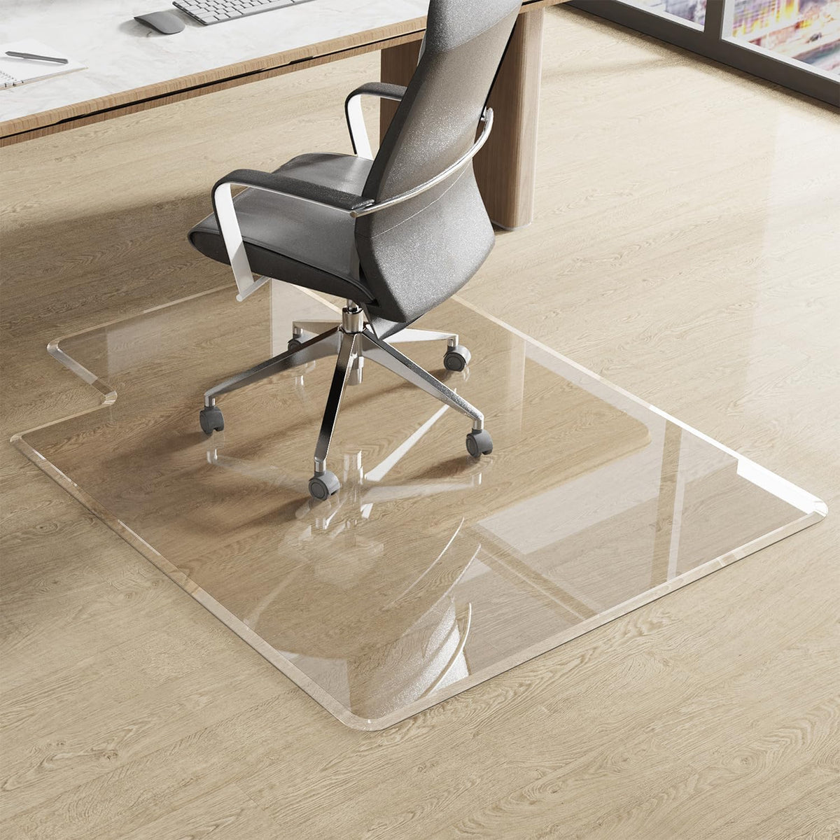 Beveled Edge Irregular Office Chair Mat with Lip for Carpet or Hardwood Floor Crystal Clear 48" x