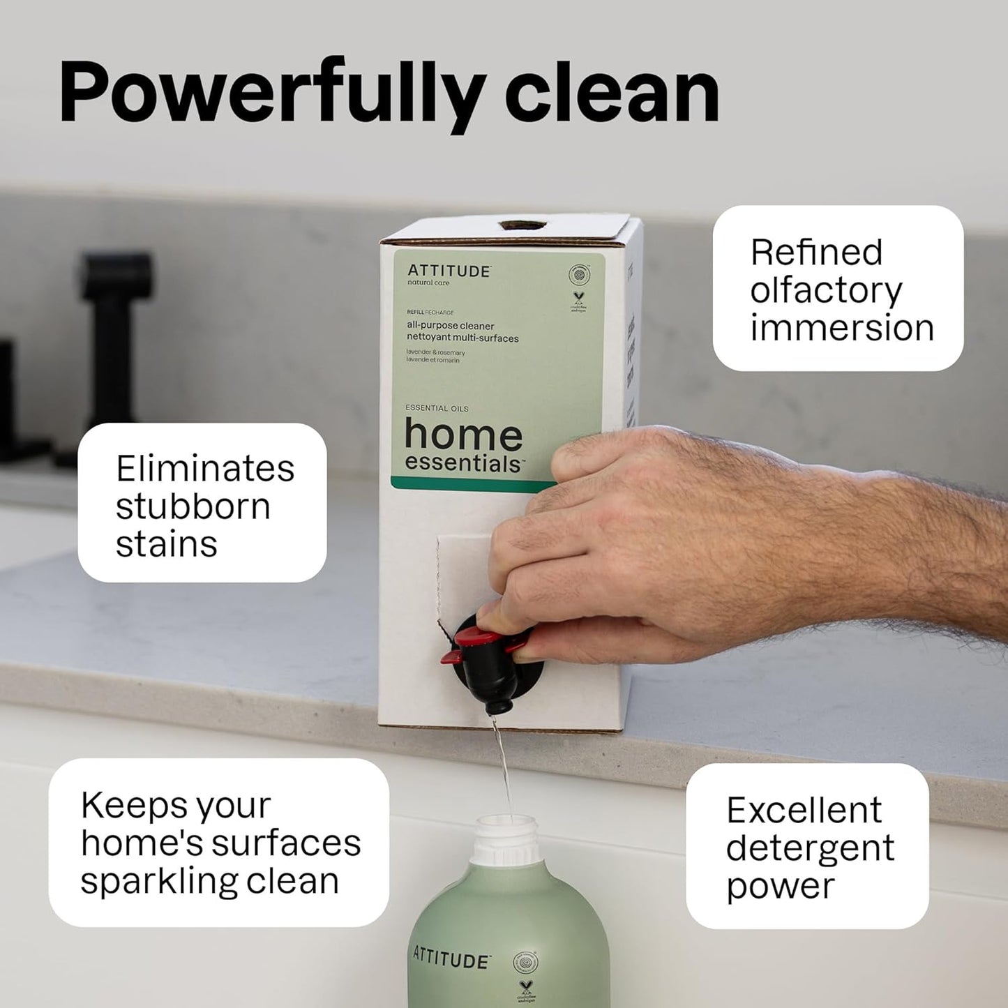 ATTITUDE All-Purpose Cleaner Spray, Natural Origin Ingredients, EWG Verified, Ammonia-Free, Removes
