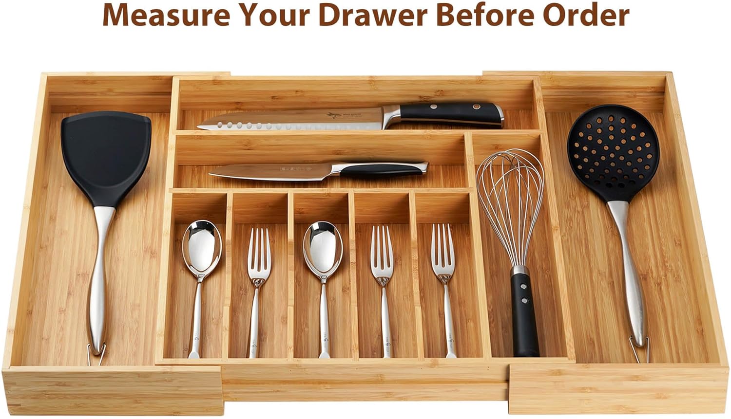 Umilife Extra Large Expandable Kitchen Siverware Utensils Drawer Organizer, 19" Deep for Big