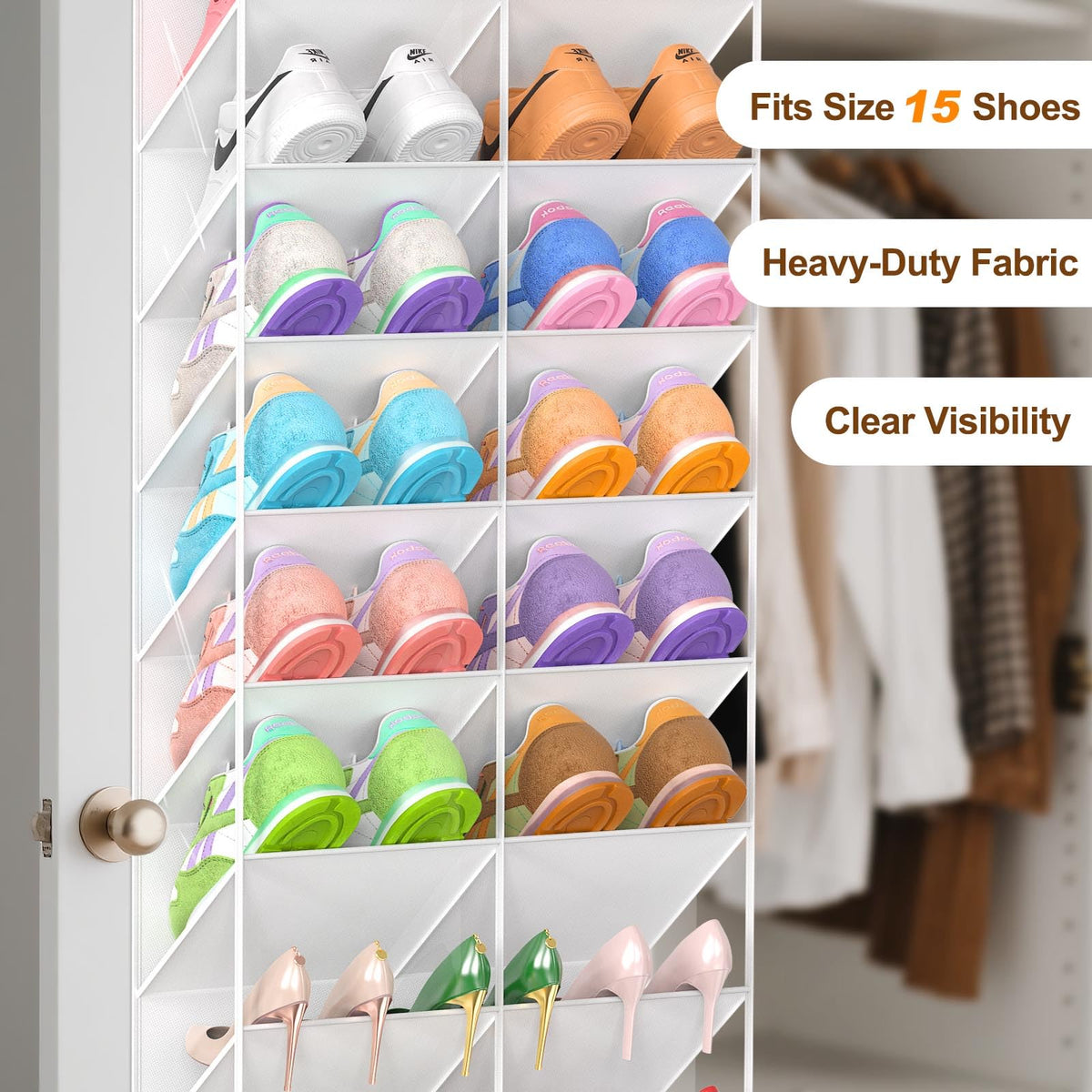 UVIAHOMI 20-30 Pairs Over the Door Shoe Organizer, Clear Pockets Hanging Shoe Storage for Closet