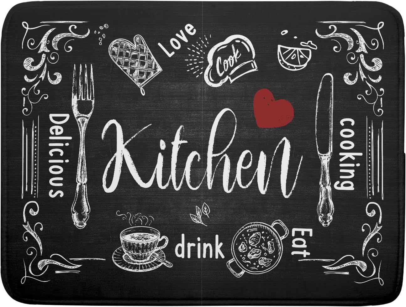 Black Coffee Bar Dish Drying Mats for Kitchen Counter 18x24 Inch, Kitchen Drying Mat, Kitchen