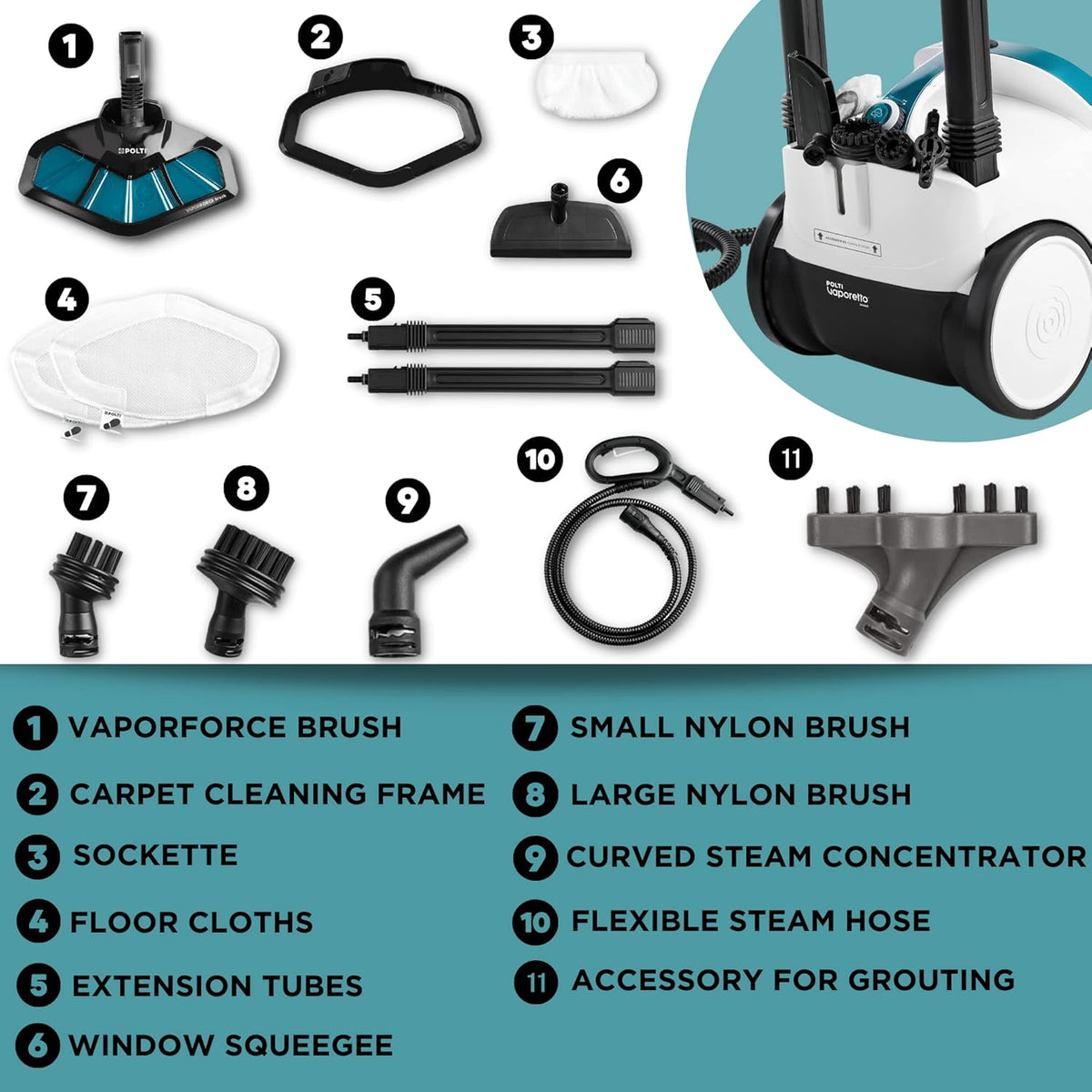 POLTI Vaporetto Smart 100 Steam Cleaner with Unlimited Steam Technology, Sanitize Floors, Carpets