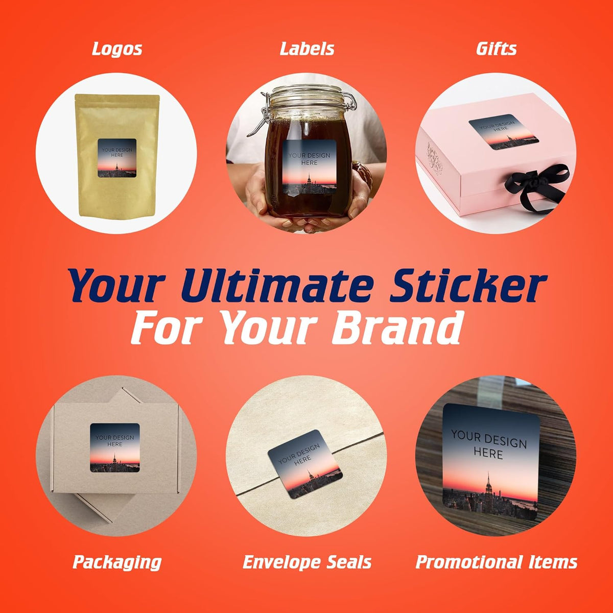 100 Custom Vinyl Stickers - Upload Your own Image, Text, Design, Logo - Personalized Logo Labels