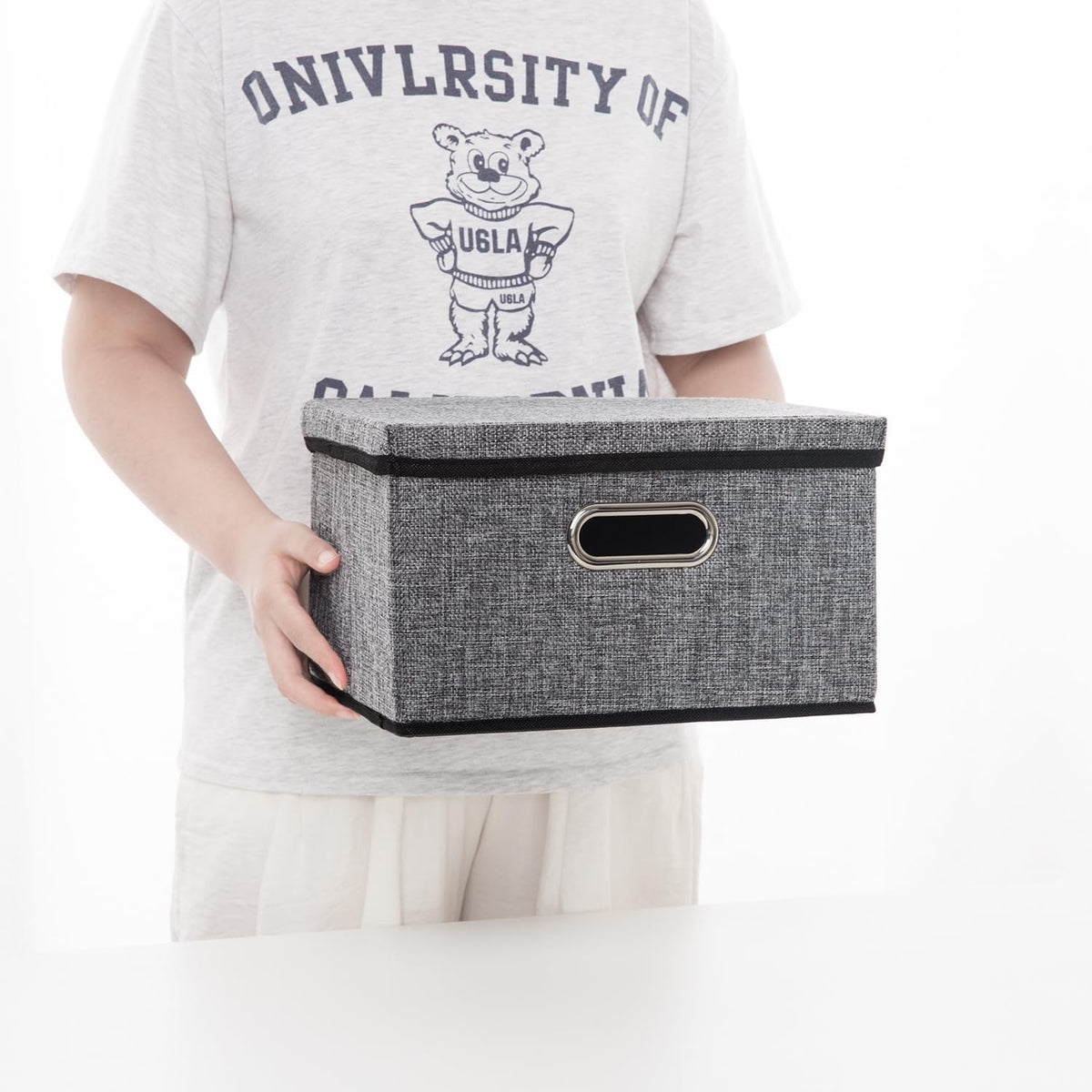 PRANDOM Storage Bins with Lids [3-Pack] Linen Fabric Foldable Storage Boxes Organizer Containers