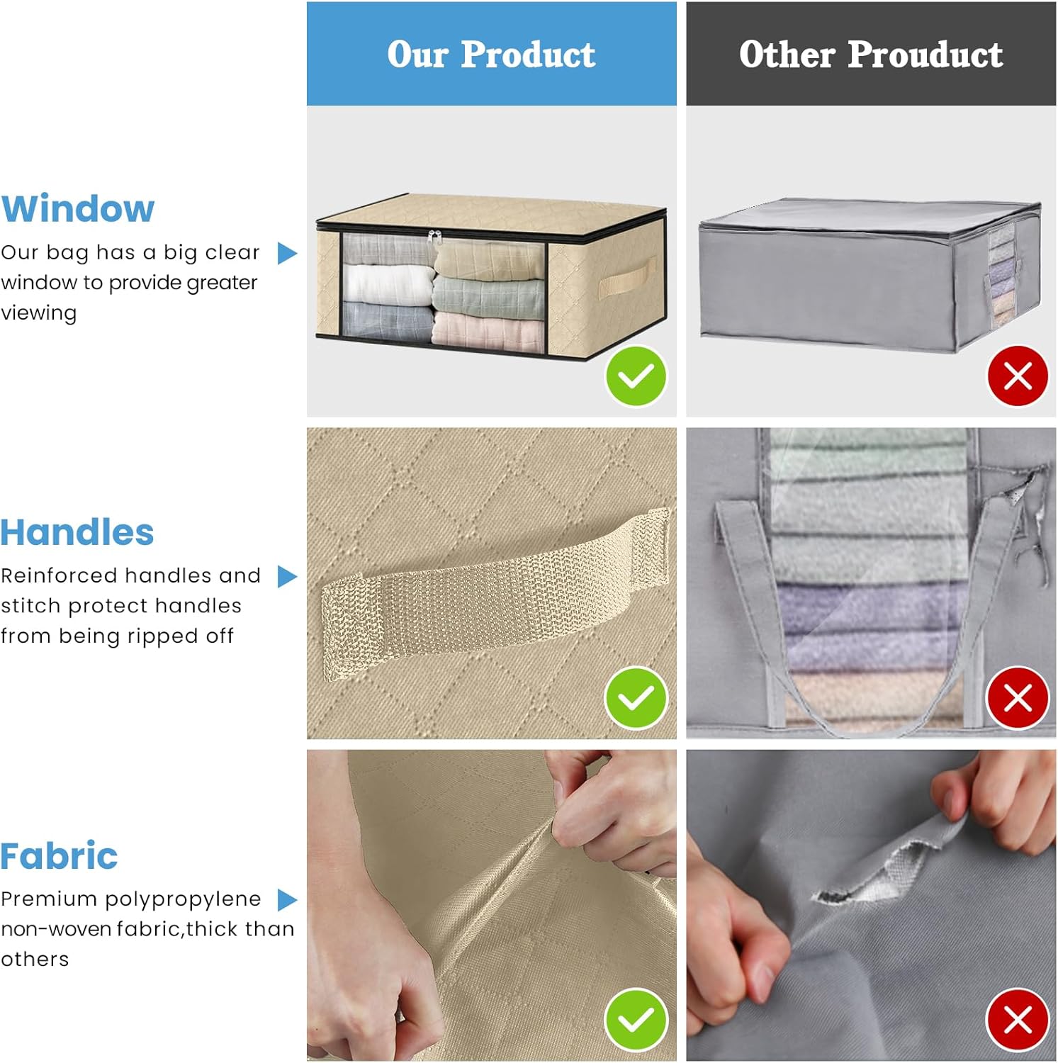 HomeHacks Storage 10-Pack Clothes Organizer Storage Bags Foldable Storage Box with Large Clear