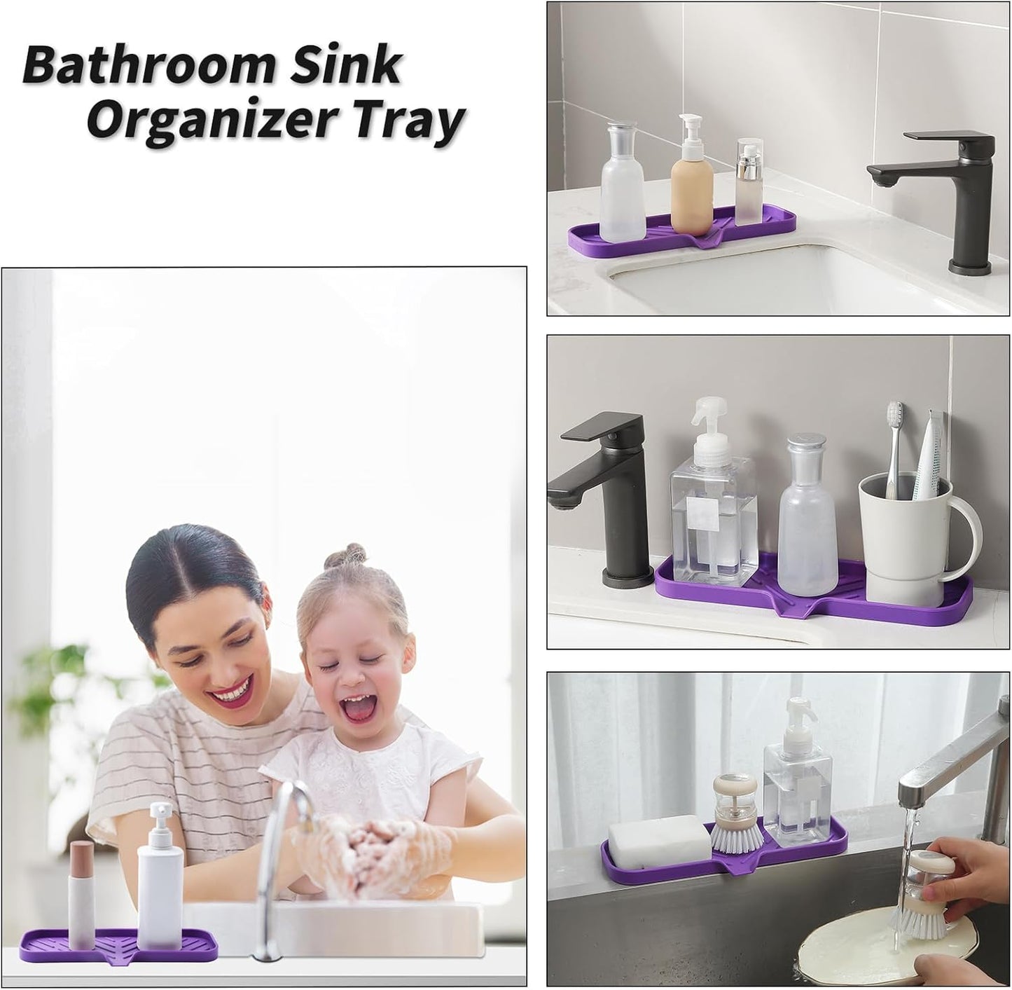 Silicone Bathroom Soap Dishes with Drain Spout-Bathroom and Kitchen Sink Organizer,Sponge