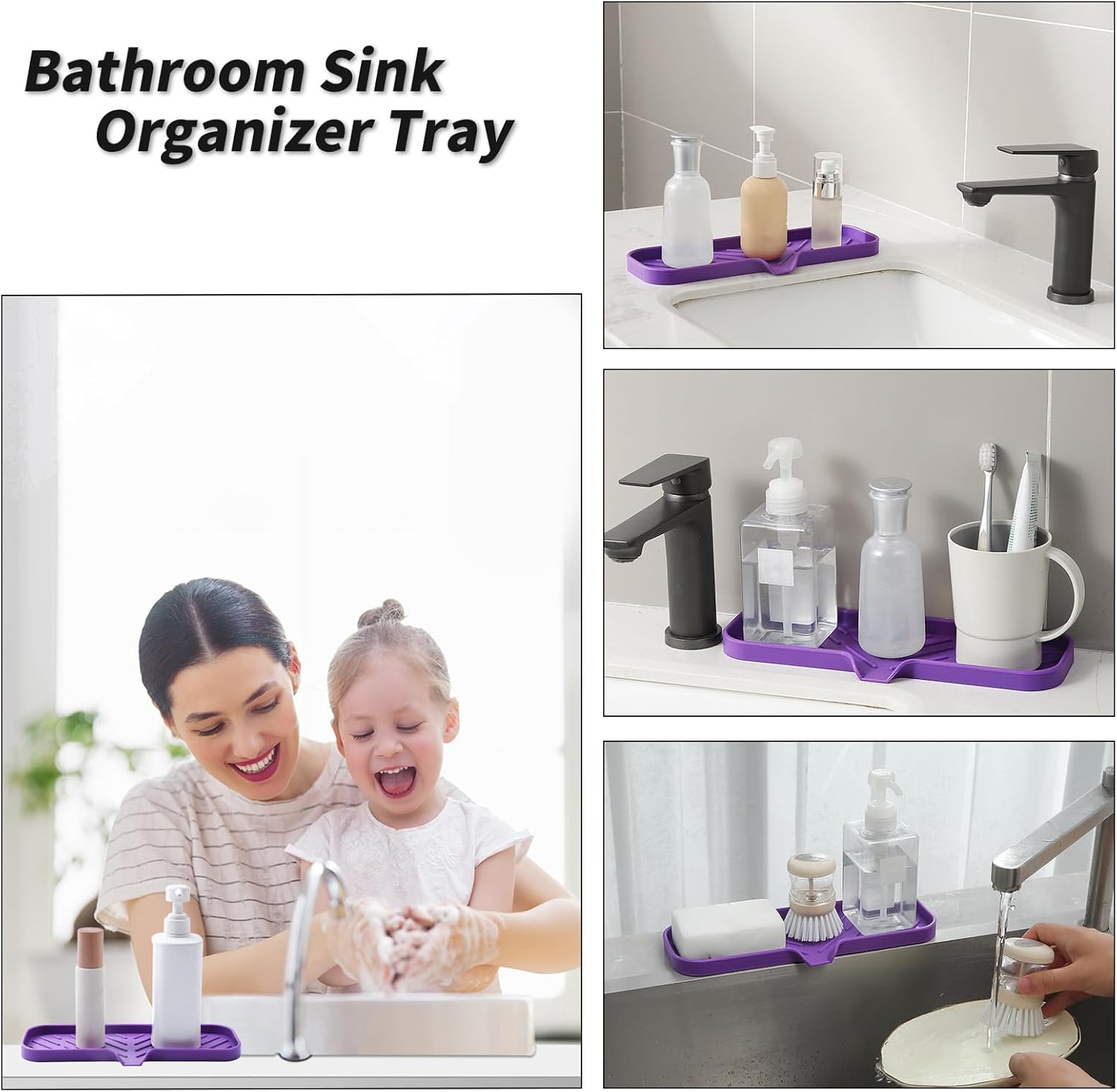 Silicone Bathroom Soap Dishes with Drain Spout-Bathroom and Kitchen Sink Organizer,Sponge