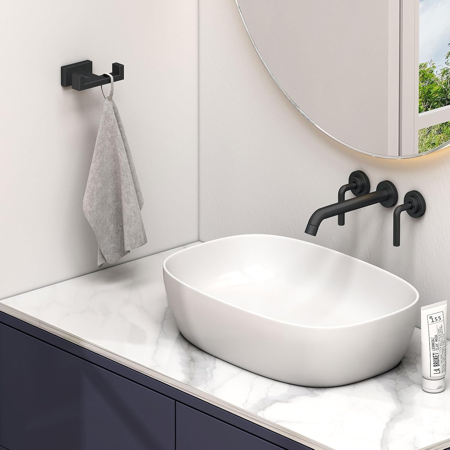 Angle Simple Double Towel Hook Matte Black, Stainless Steel Bathroom Towel Holder, Coat Robe Hook