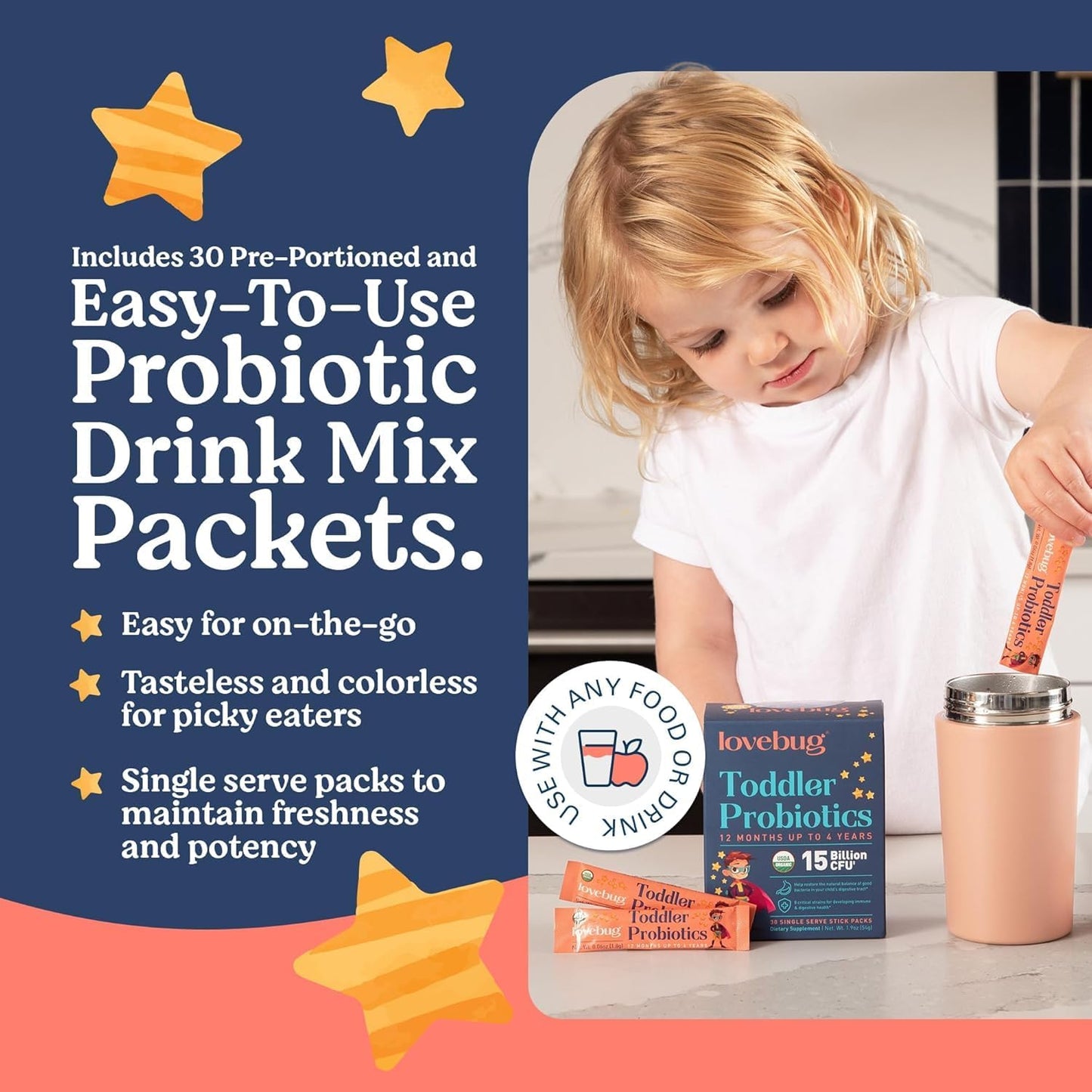 LOVEBUG Kids Probiotic Powder with Prebiotic Fiber - Toddler Immunity Support & Constipation Relief