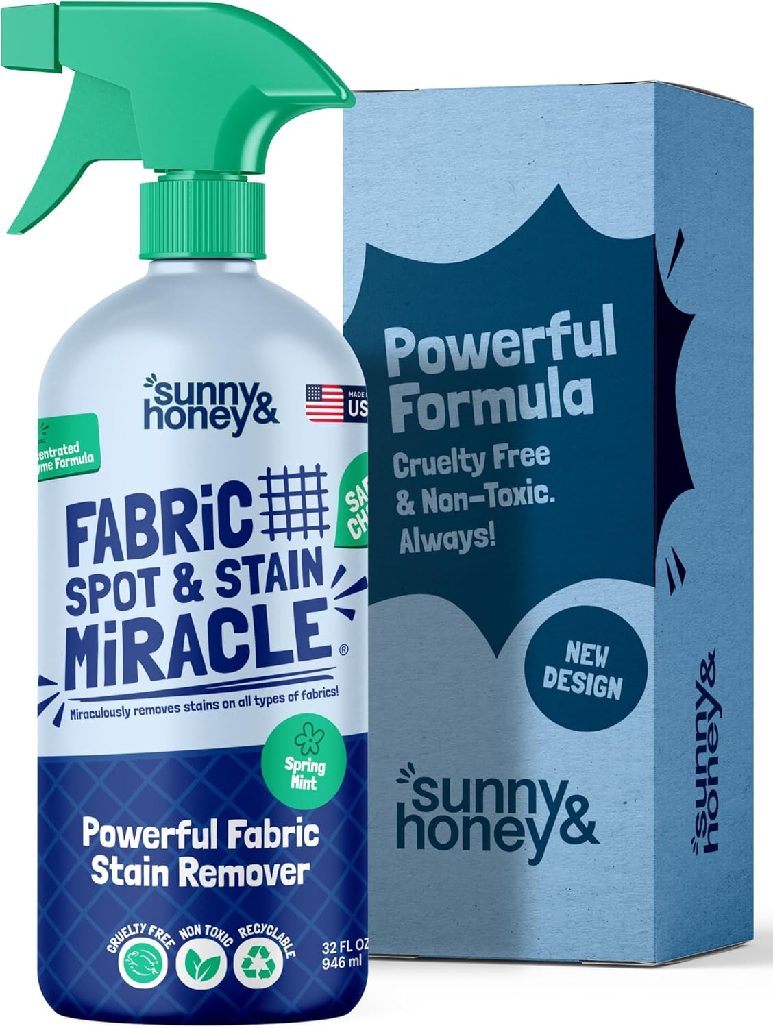 Sunny & Honey Upholstery Cleaner for Furniture - Carpet Stain Remover Spray - 32 Oz, Mint Scent