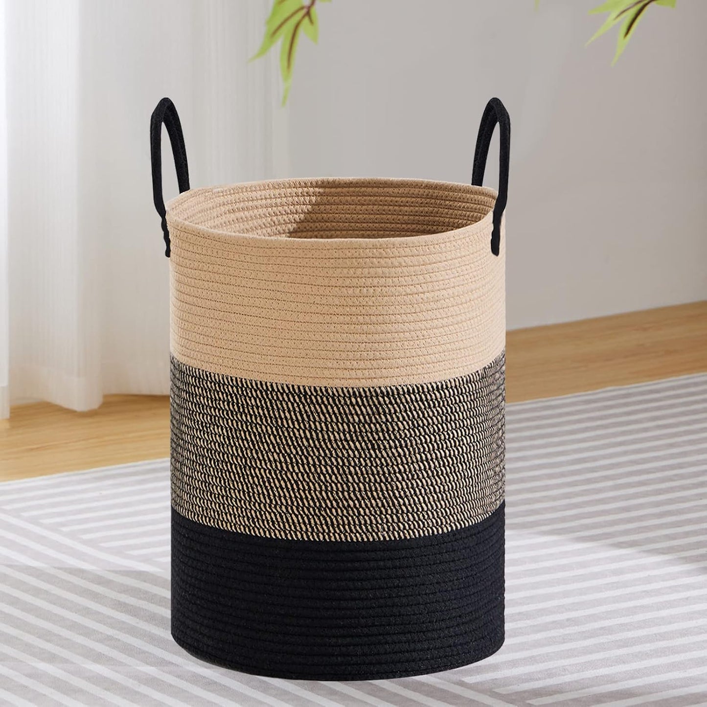 VIPOSCO Large Laundry Hamper, Tall Woven Rope Storage Basket for Blanket, Toys, Dirty Clothes in