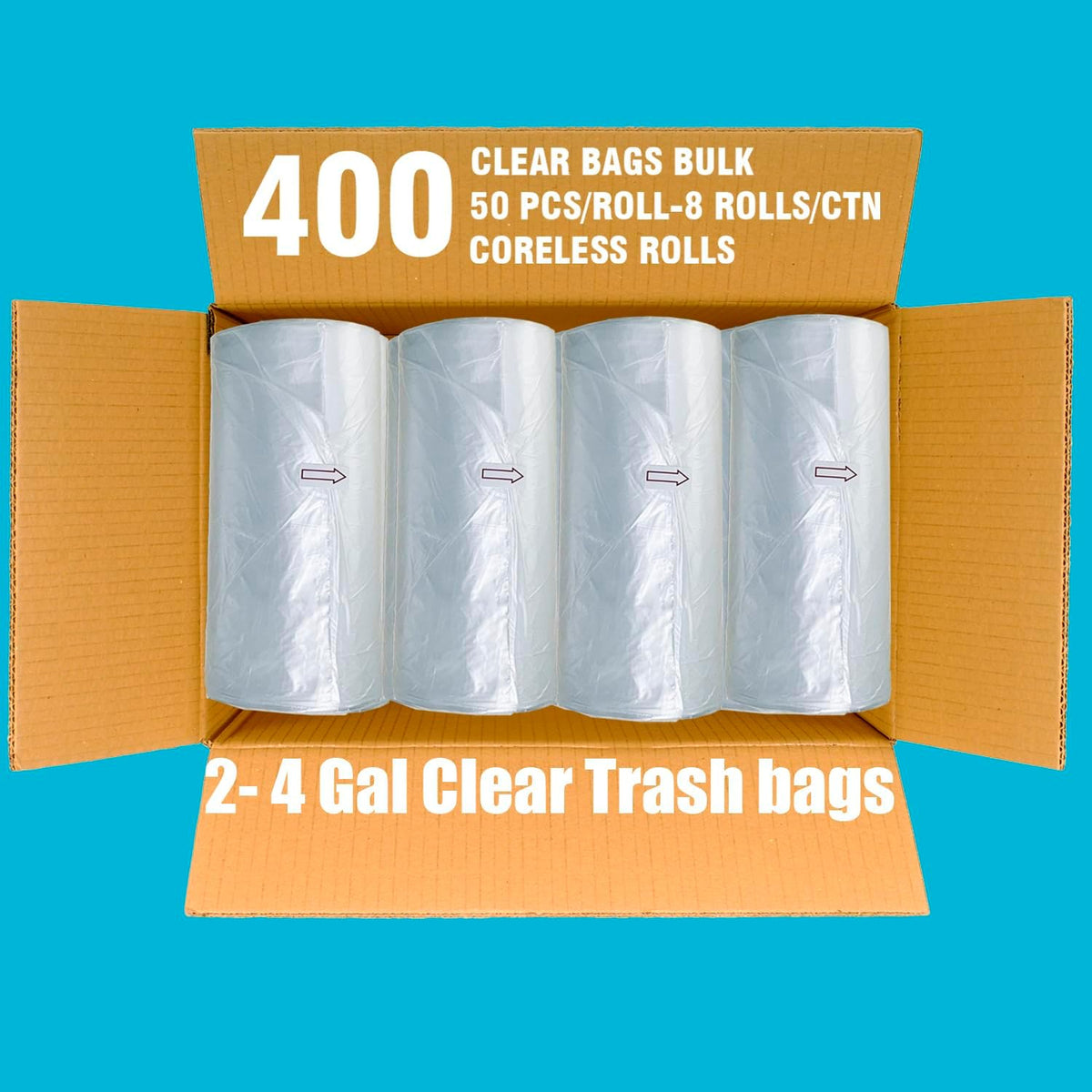 2-4 Gallon Trash Bags, 400 Count Bulk, Clear Plastic Recycling Bags, Small Multi-purpose Garbage