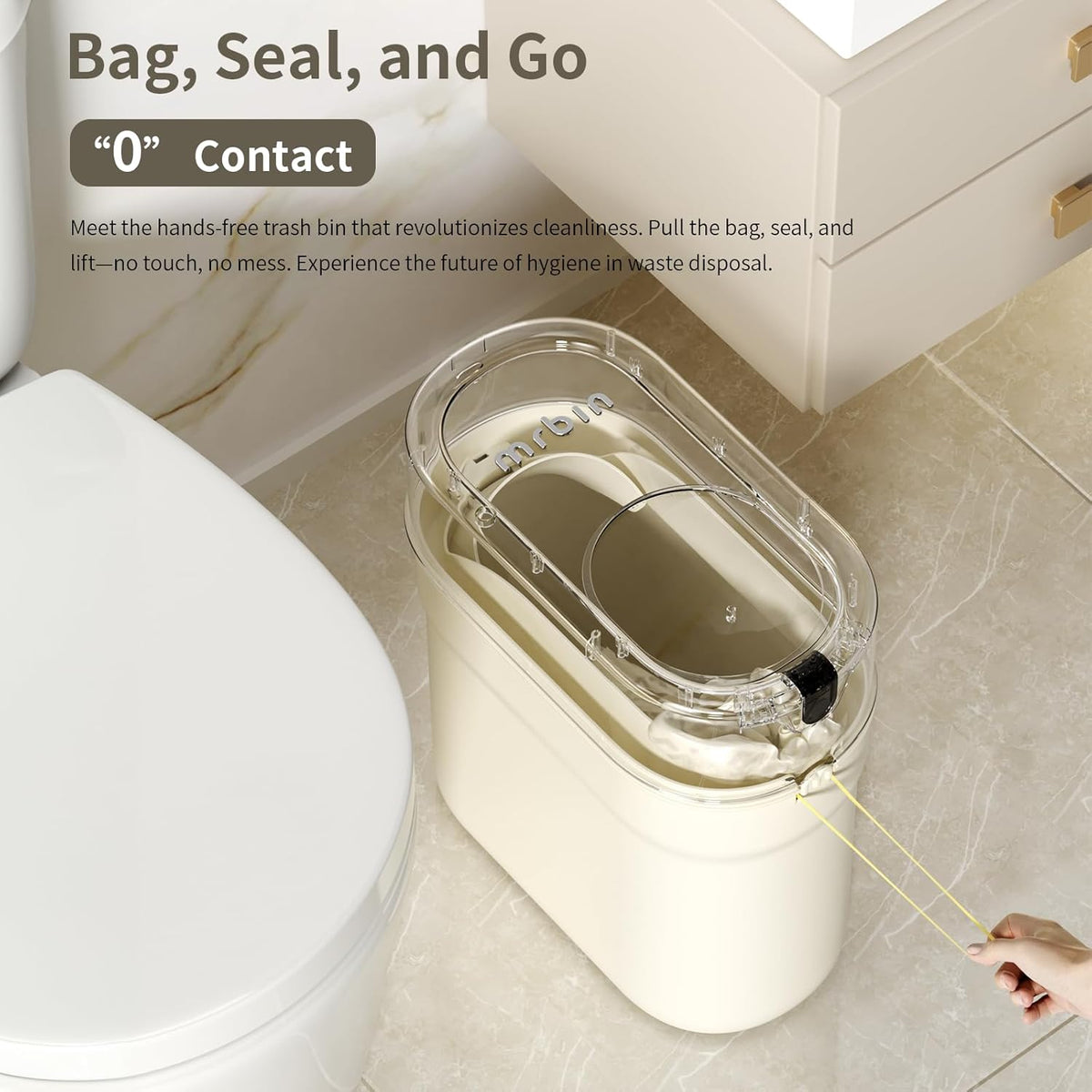 MRBIN Slim Automatic Bathroom Trash Can, 10L/2.6gal Touchless Pull Out Bagging Motion Sensor Waste