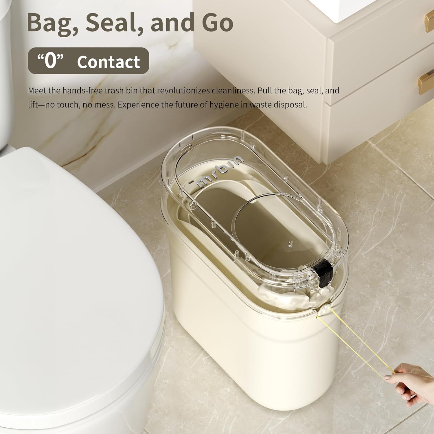 MRBIN Slim Automatic Bathroom Trash Can, 10L/2.6gal Touchless Pull Out Bagging Motion Sensor Waste