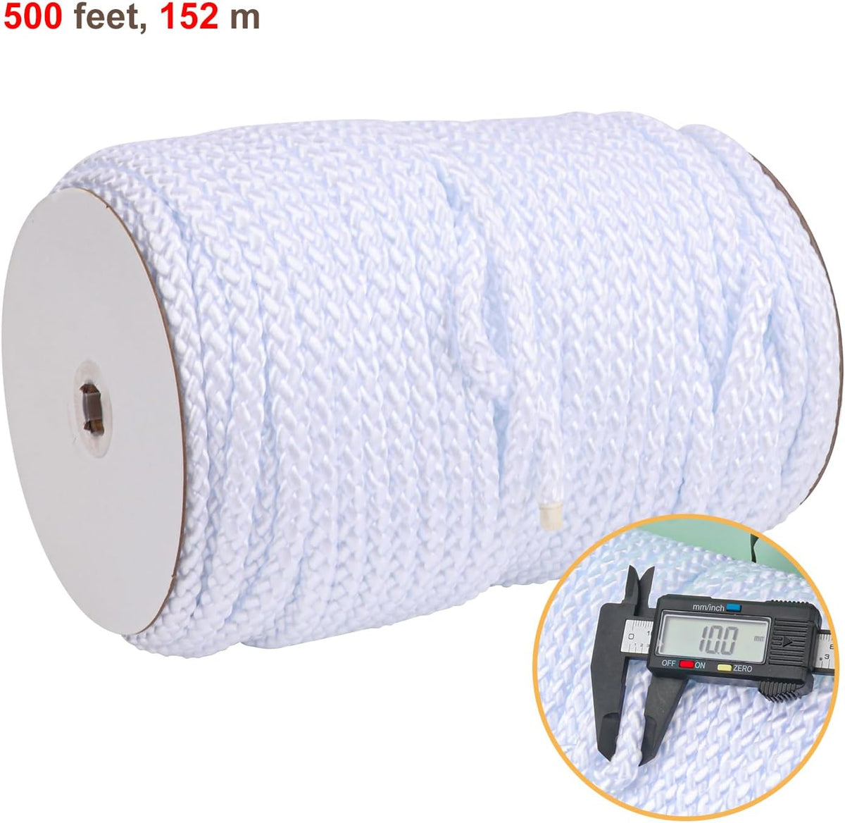 3/8 Inch White Polyester Rope - 250 White Low Stretch Polyester Rope for Hiking, Kayaking, Tarps