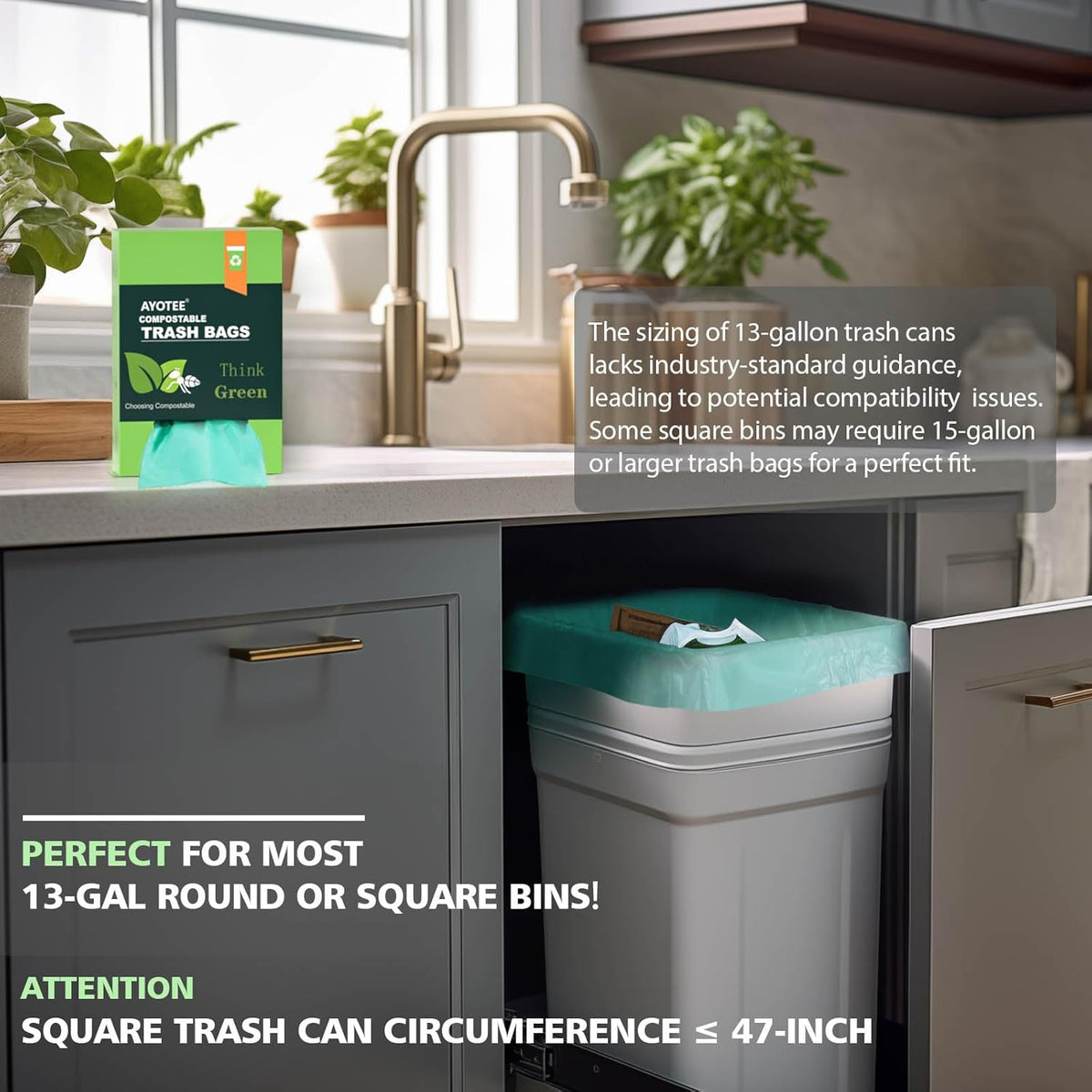 Compostable Trash Garbage bags,AYOTEE 13-15 Gallon Tall Kitchen Trash Bags,Heavy Duty Unscented