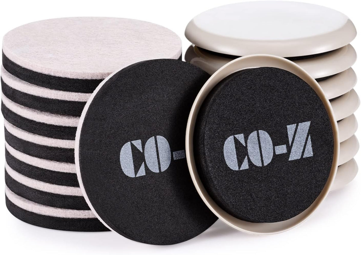 CO-Z Felt Furniture Sliders - 16 Pack with 8 Plastic & 8 Felt Sliders, 3 1/2" Reusable Furniture