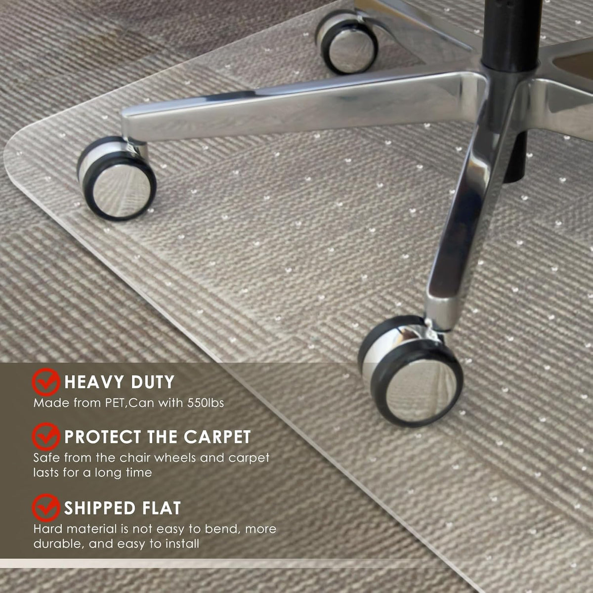 Azadx Heavy Duty Office Chair Mat for Carpet 51" x 63" Hard Material Chair Mat for Carpeted Floor