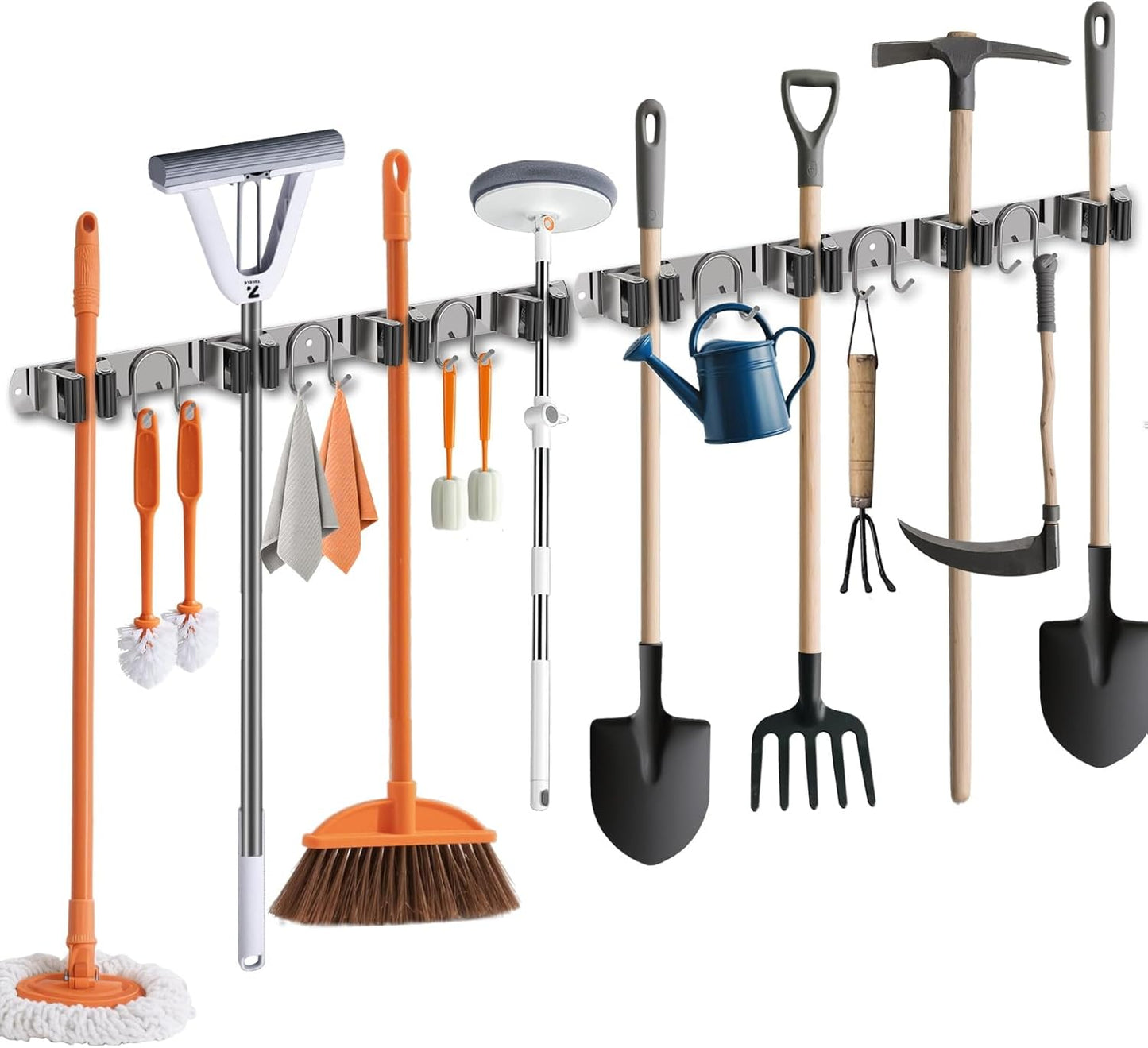 Mop Broom Holder Wall Mount, 2 Packs Silver Stainless Steel Tool Storage Organizer for Kitchen