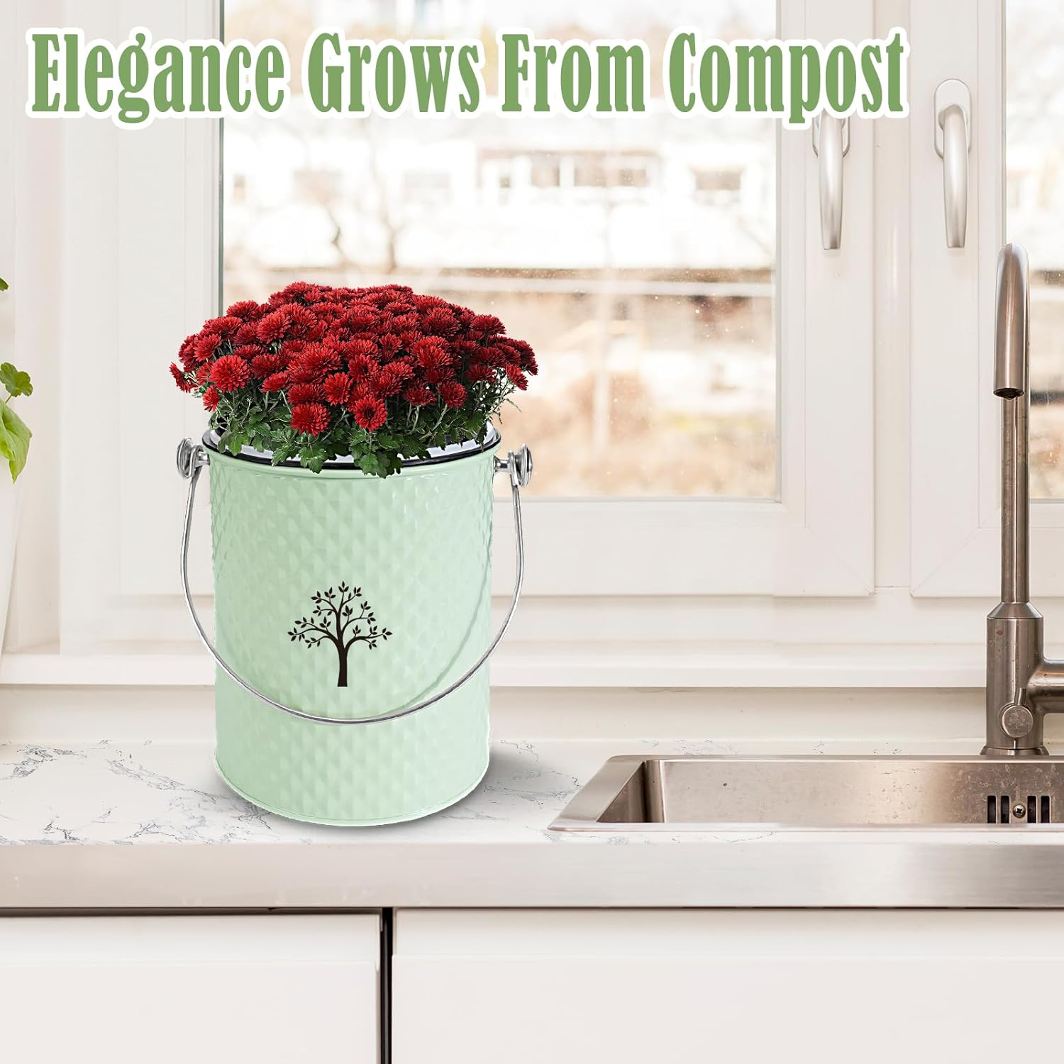 AOSION Countertop Compost Bin Kitchen，Odorless Indoor Compost Bin with Lid and Compost Bags,Compost