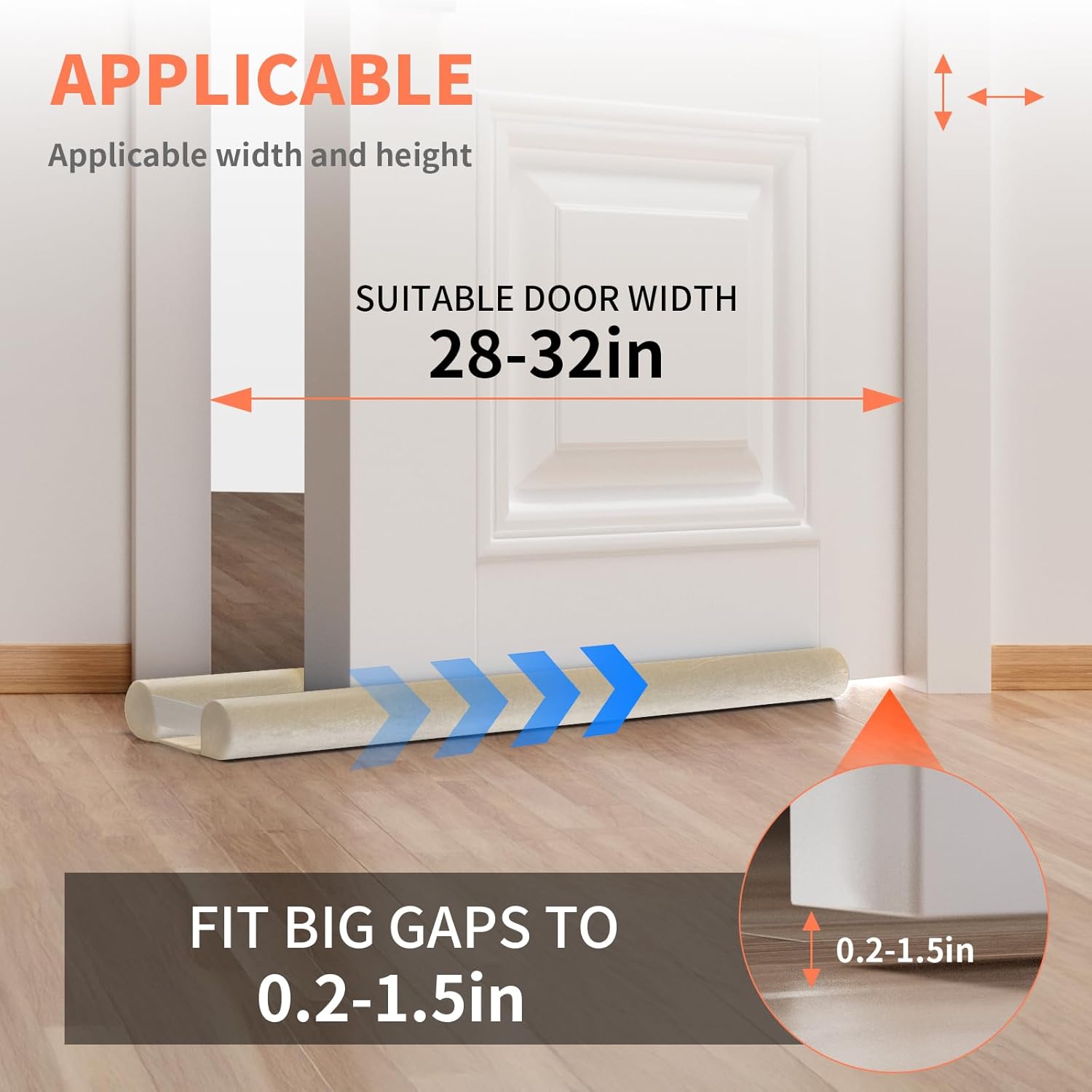 Upgraded Door Draft Stopper for Bottom of Door, Under Door Gap Filler for Big Gap, No Folding