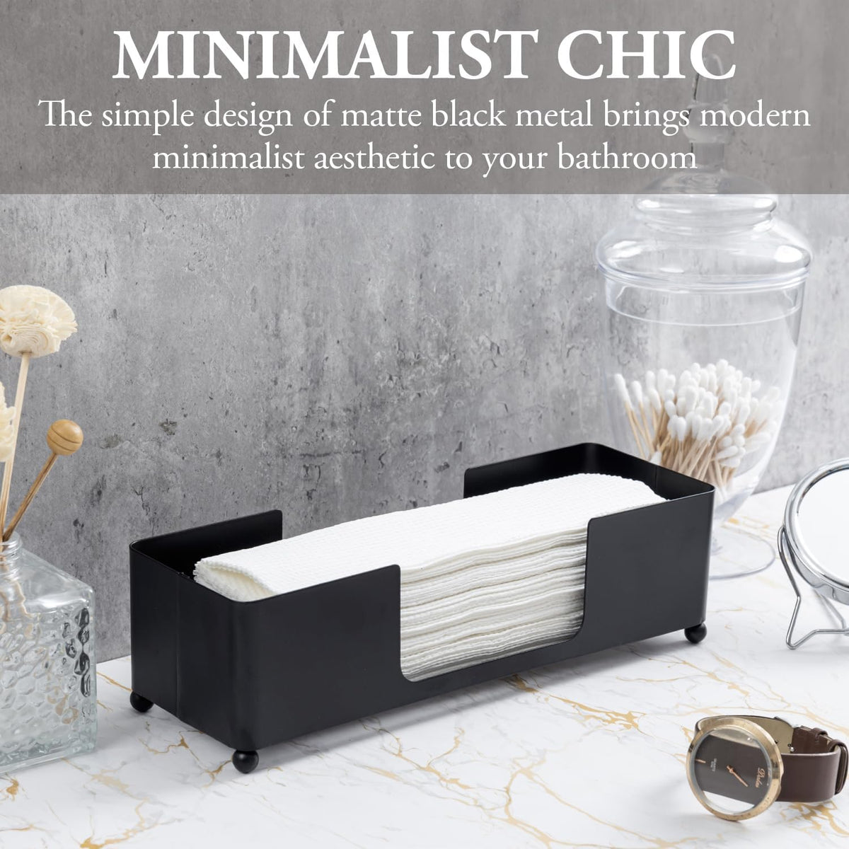 MyGift Modern Matte Black Metal Tabletop Paper Hand Towel Holder, Commercial Countertop Tissue