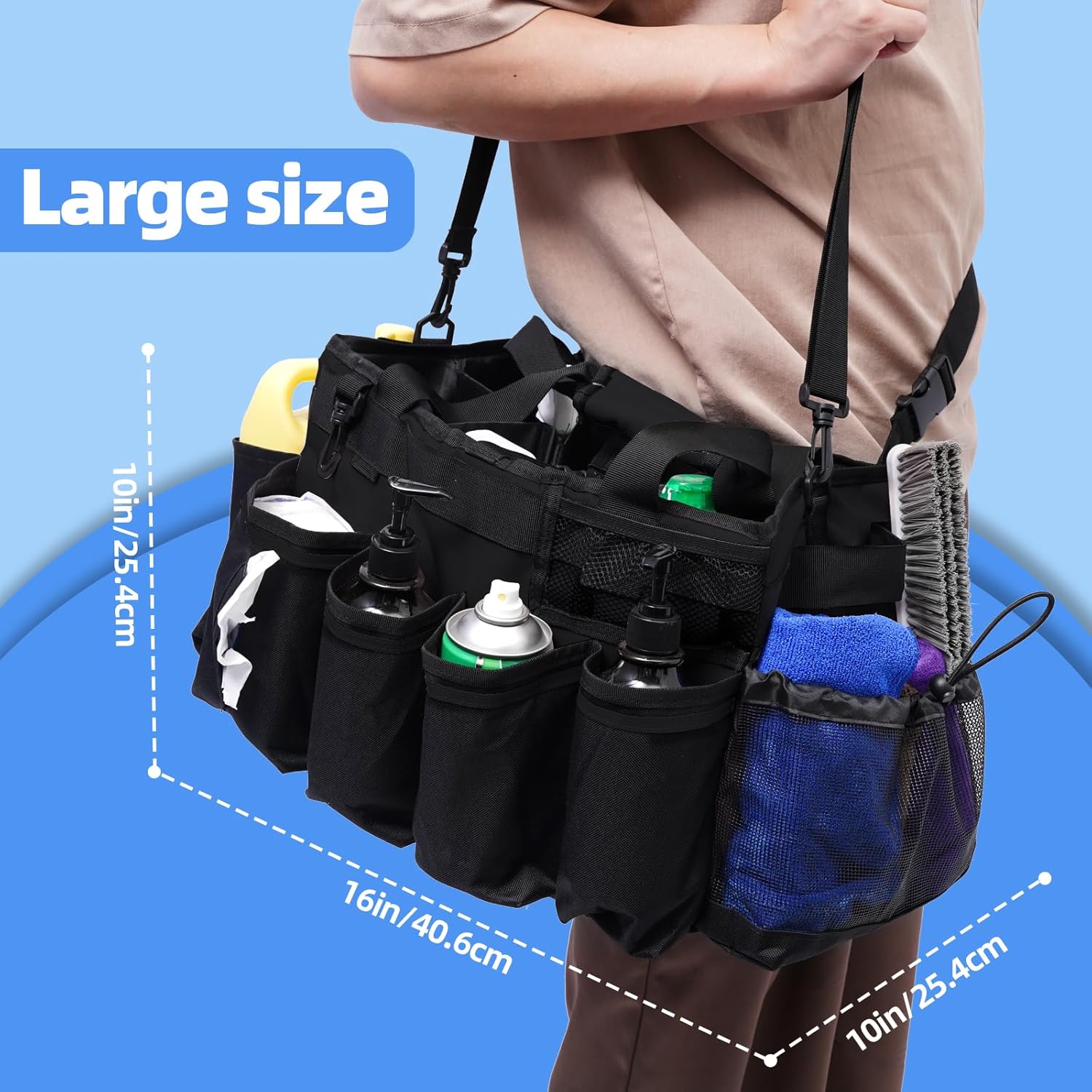 Large Cleaning Supplies Bags for Housekeepers, Professional Wearable Cleaning Supply Caddy for