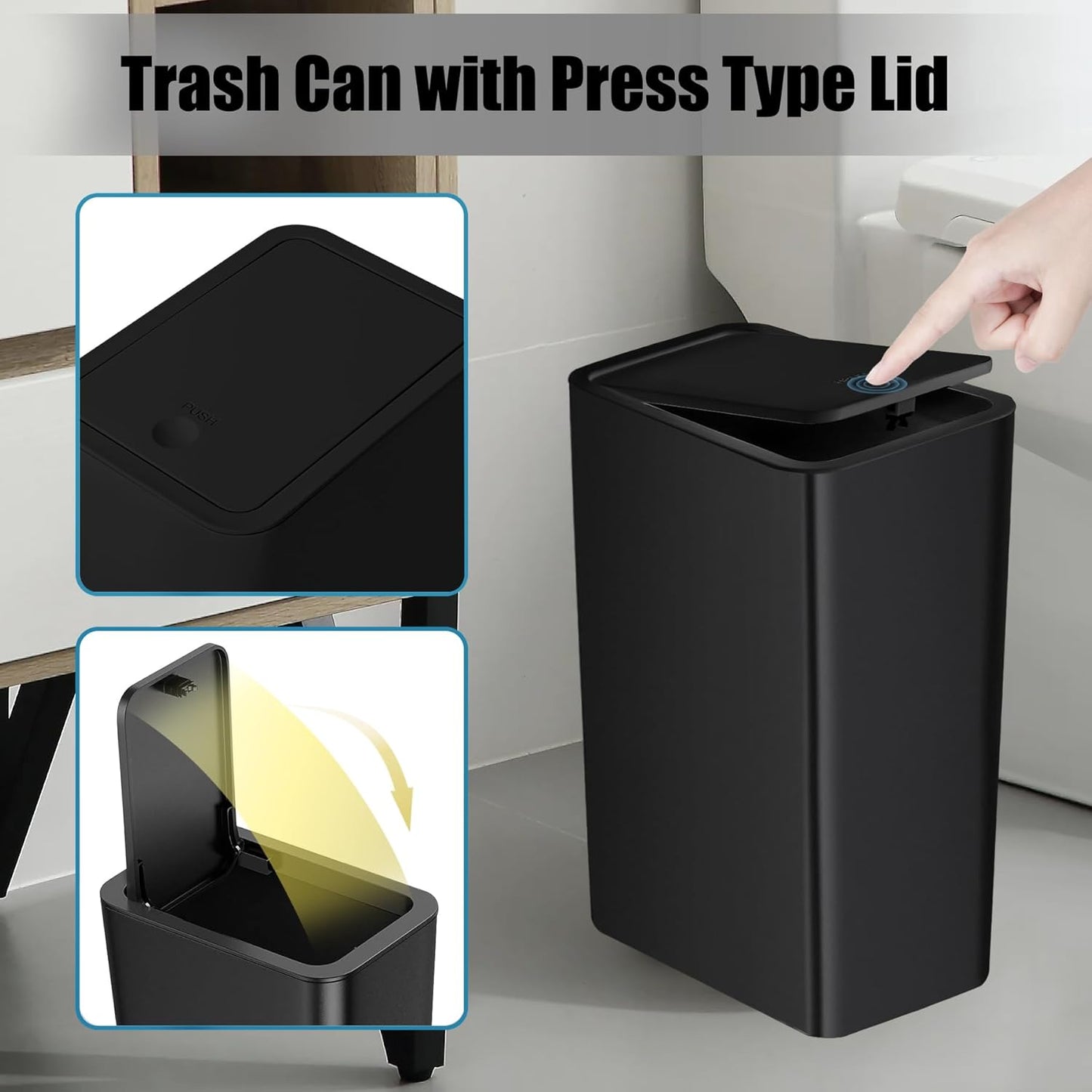 TIPGO Bathroom Trash Can with Lid, 10 Liter/ 2.6 Gallon Slim Garbage Can, Small Trash Bin Waste