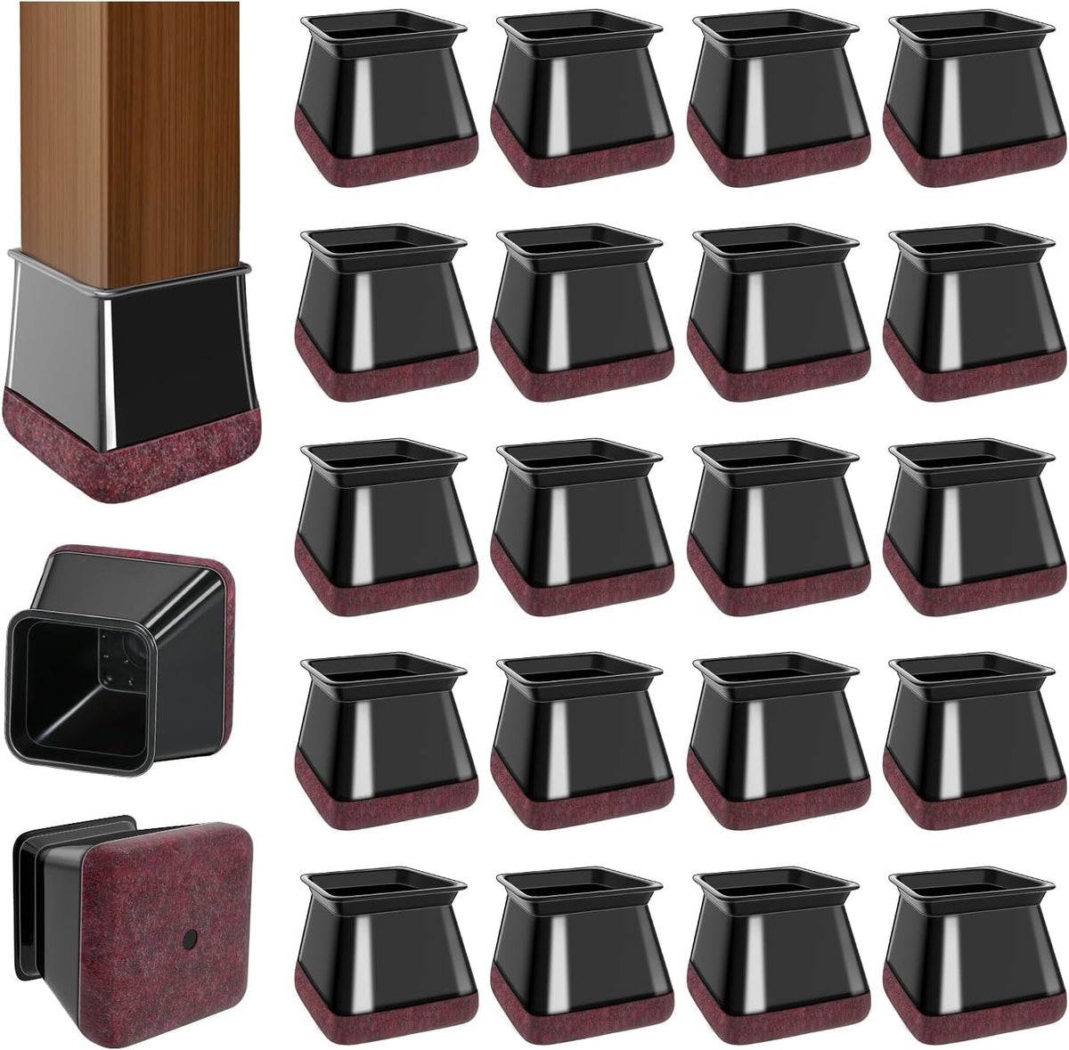20 Pcs Chair Leg Floor Protectors for Hardwood Floors, Black Rubber Furniture Sliders with Felt