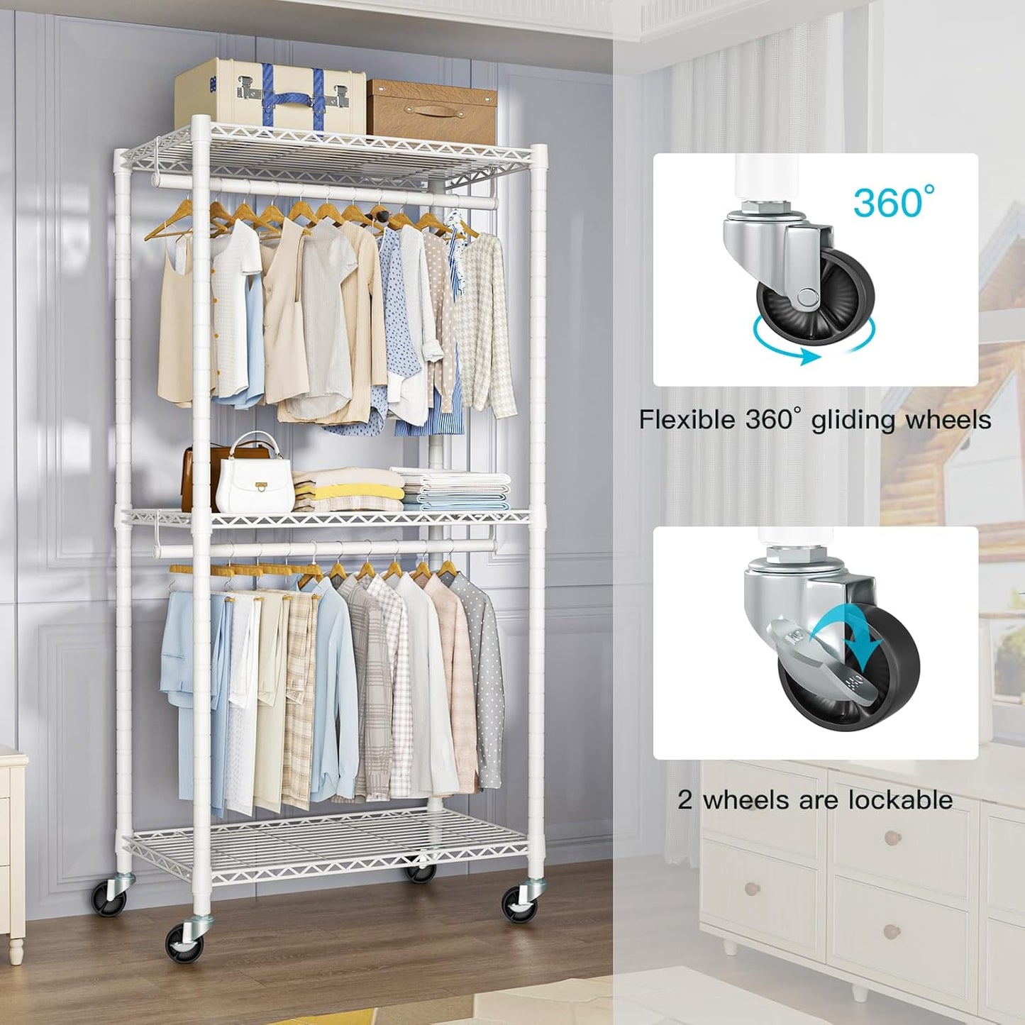 FUTASSI P1 Medium Heavy-Duty Portable Closet, 30" W x 14" D x 76" H, Metal Rolling Clothing Rack