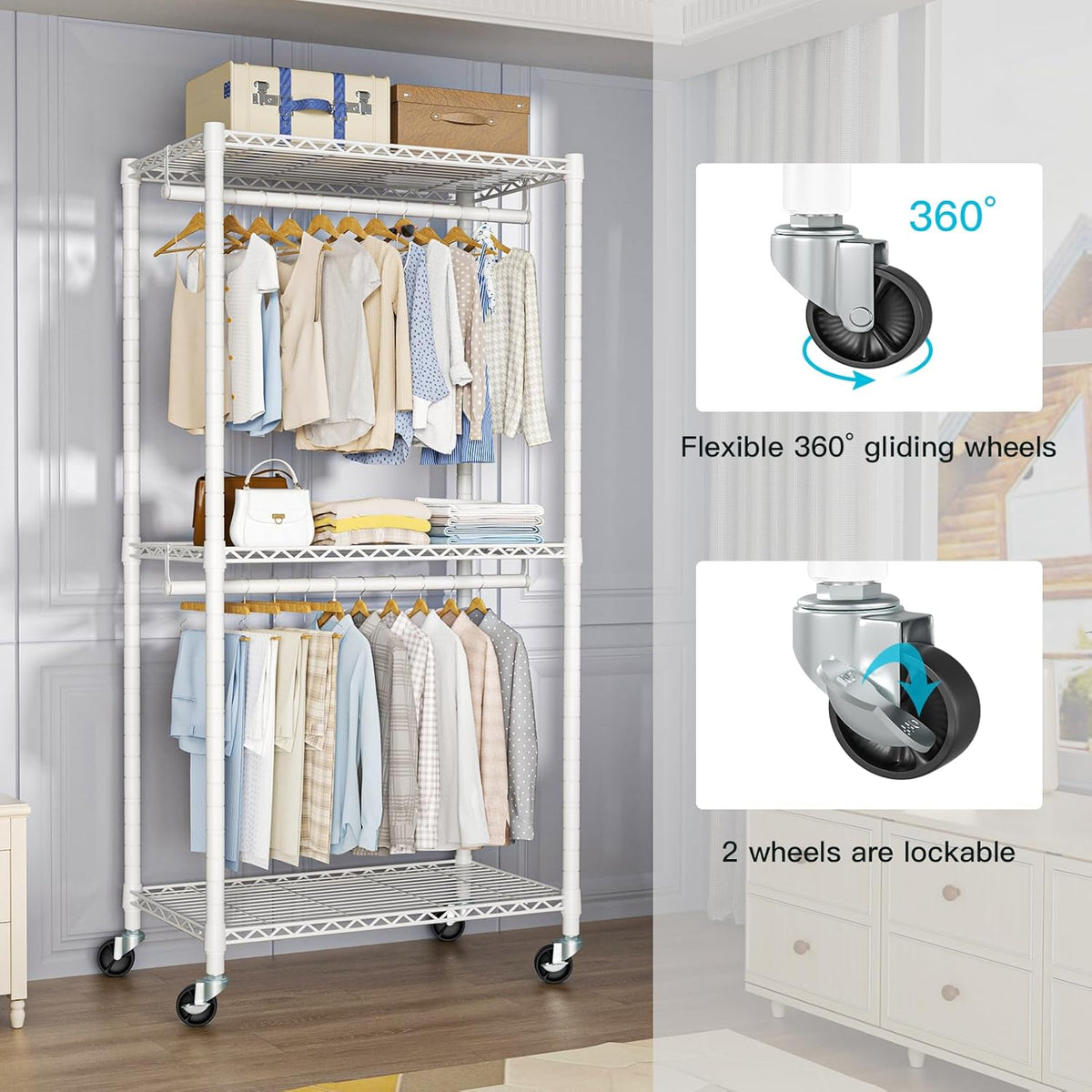 FUTASSI P1 Medium Heavy-Duty Portable Closet, 30" W x 14" D x 76" H, Metal Rolling Clothing Rack