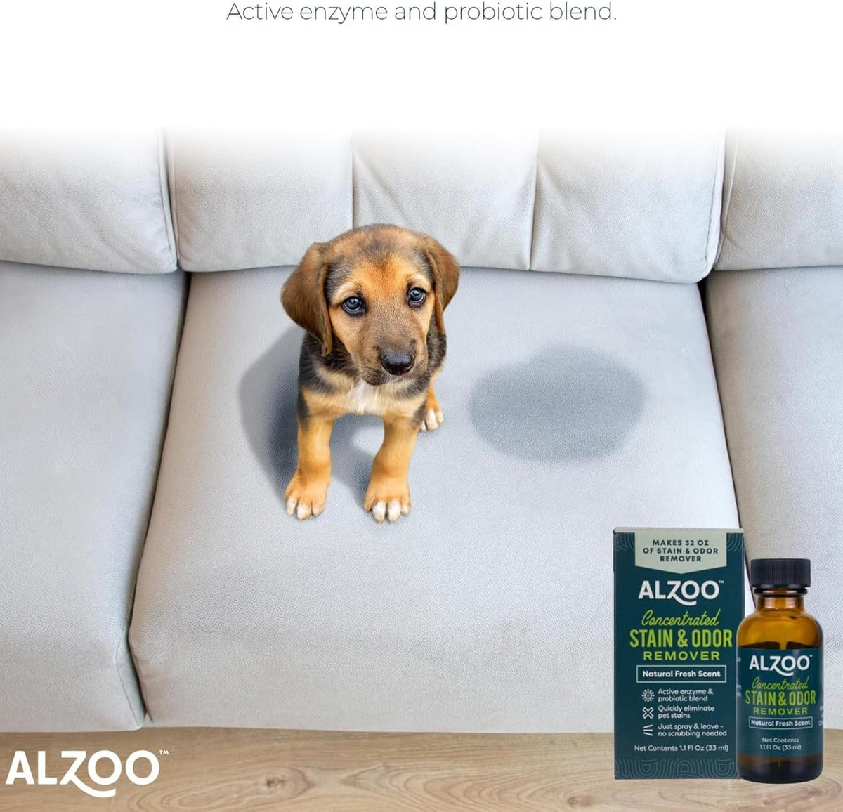 ALZOO Concentrated Stain & Odor Remover Refill Bottle, 100% Plant-Based Active Ingredients, 1.1 Fl.