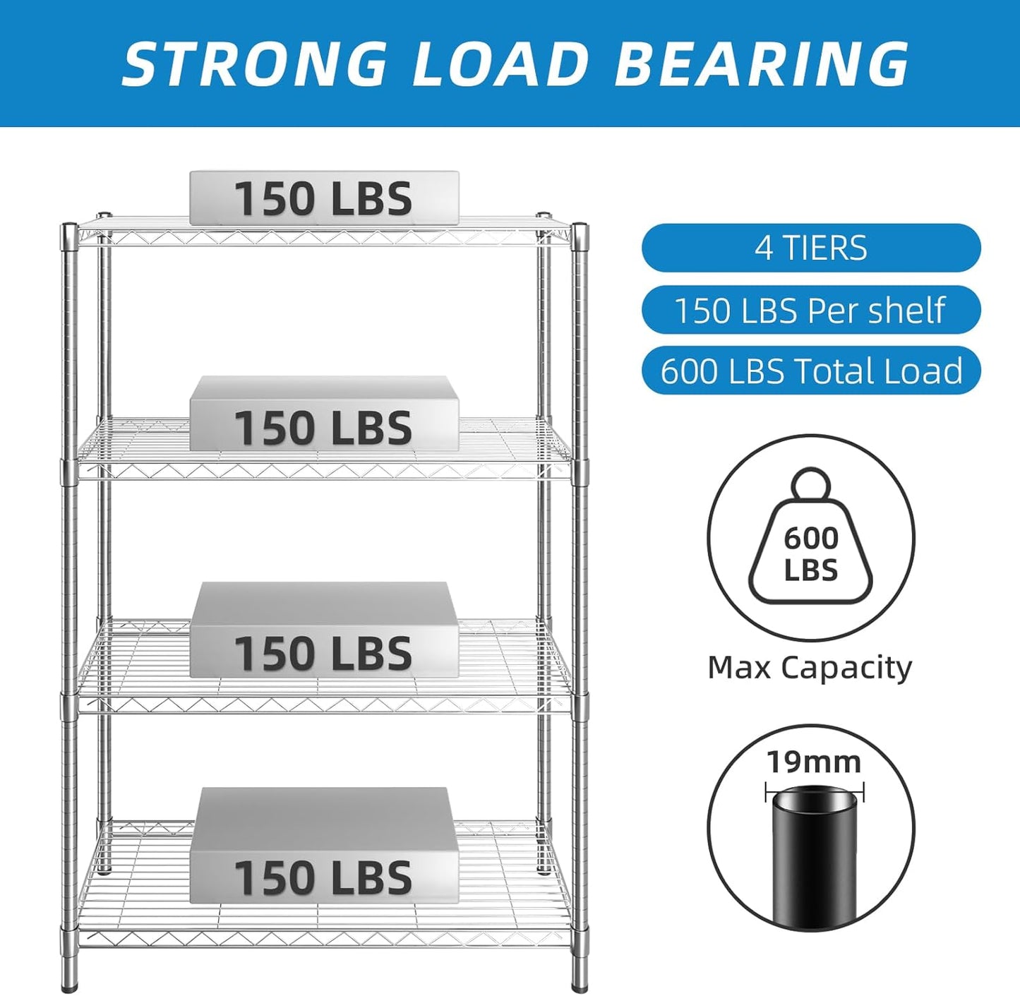 4-Shelf Adjustable Metal Shelf Wire Shelving Unit Storage Rack Display Shelf for